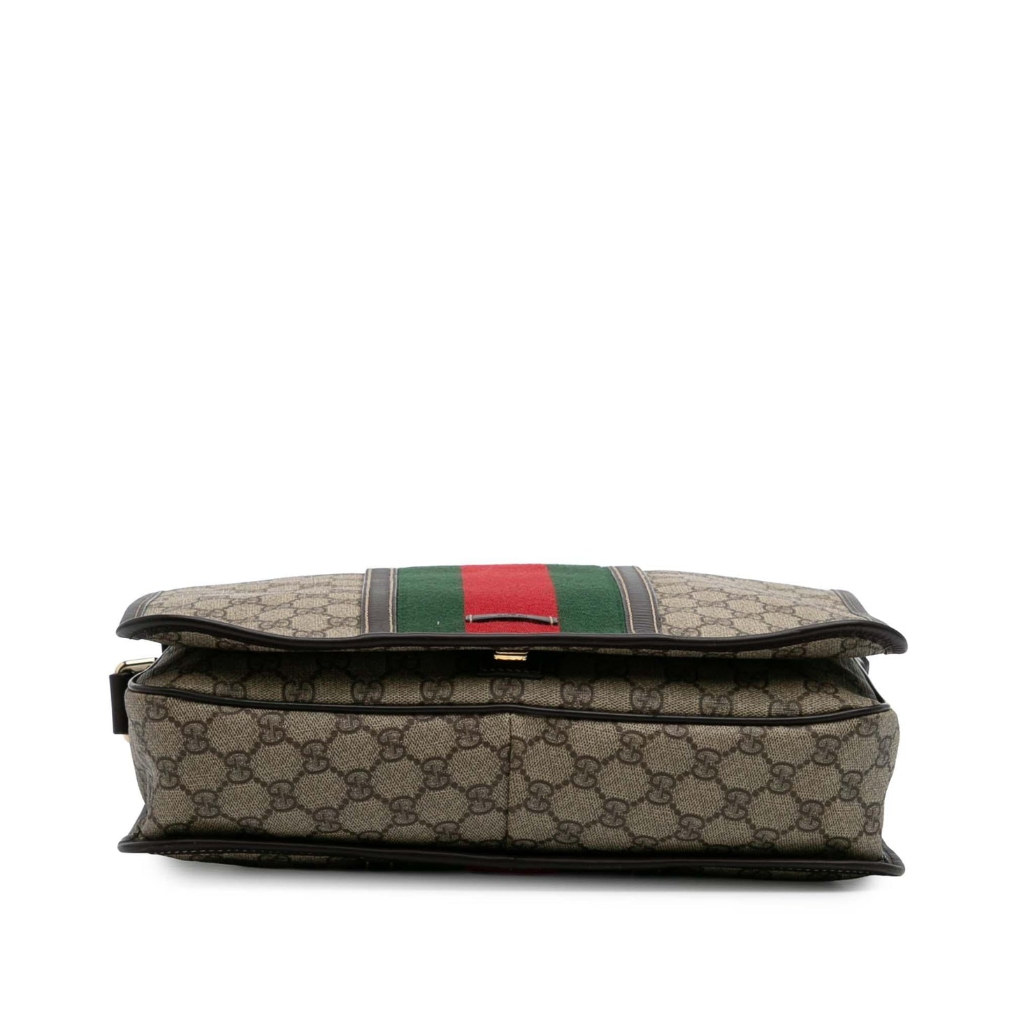 Gucci GG Supreme Web Messenger Canvas Brown Large Flap Crossbody Bag