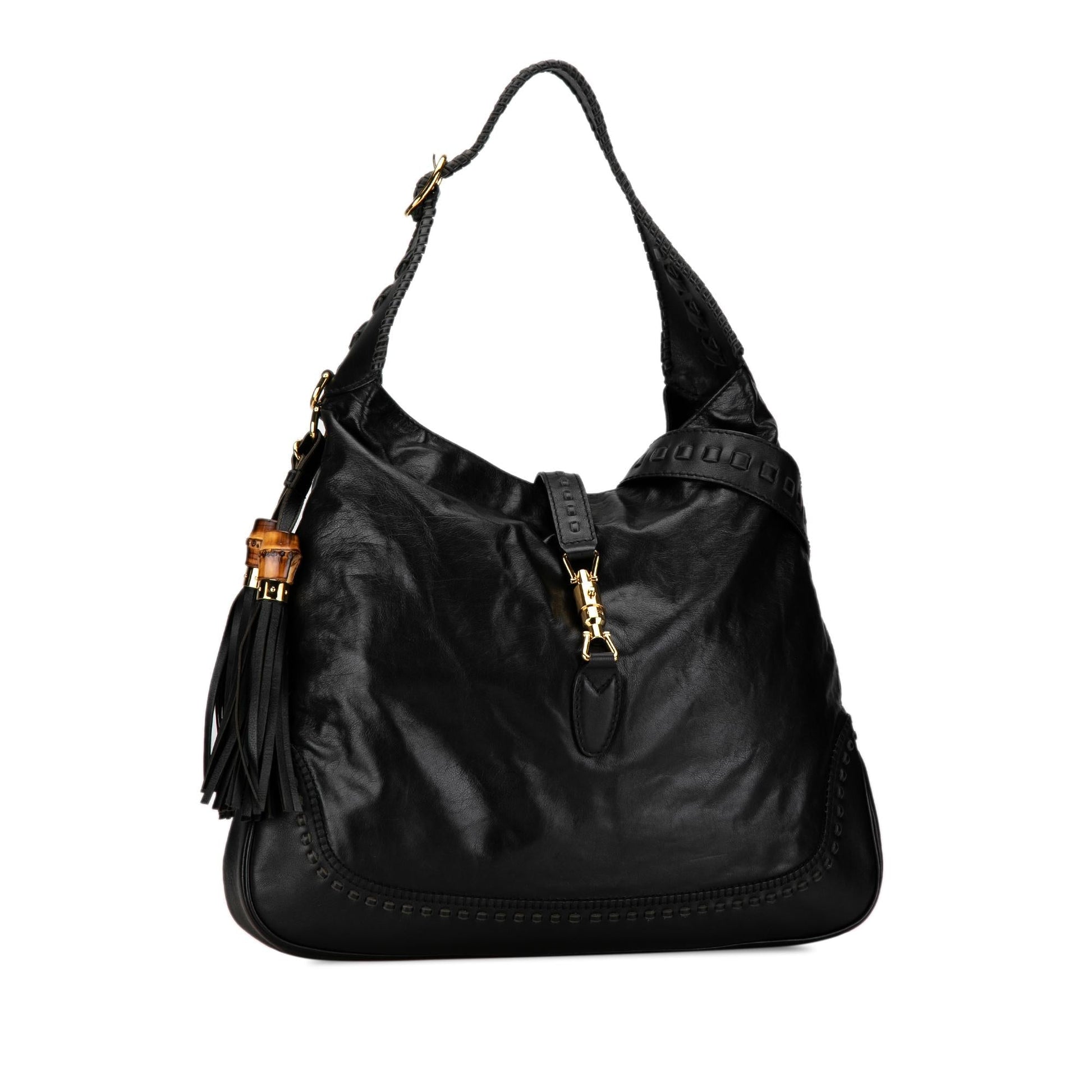 Gucci New Jackie SHG-IPKUWc Leather Calf Black Large Satchel Bag