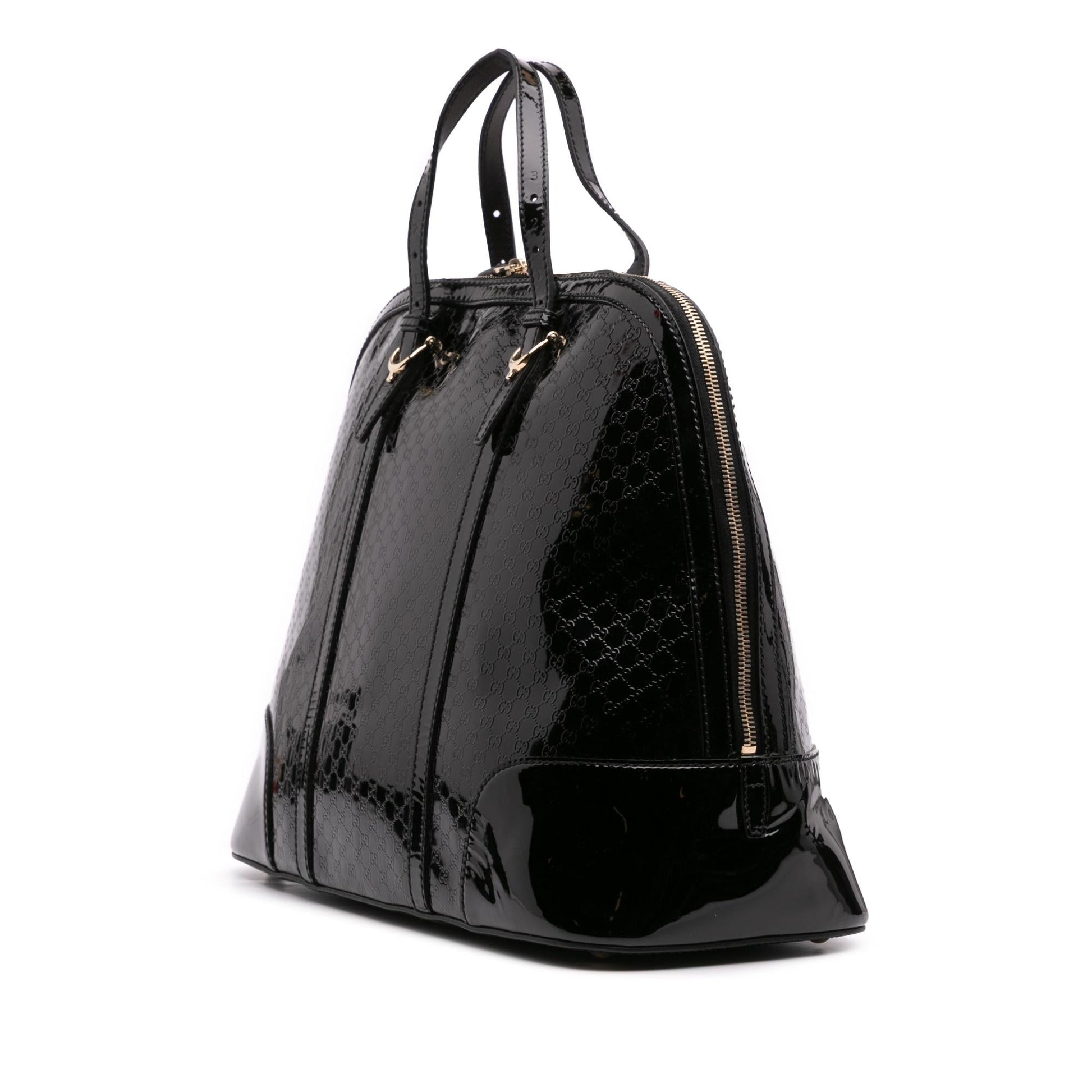 Gucci Microguccissima Nice Dome Top Handle Leather Patent Black Large Tote Bag