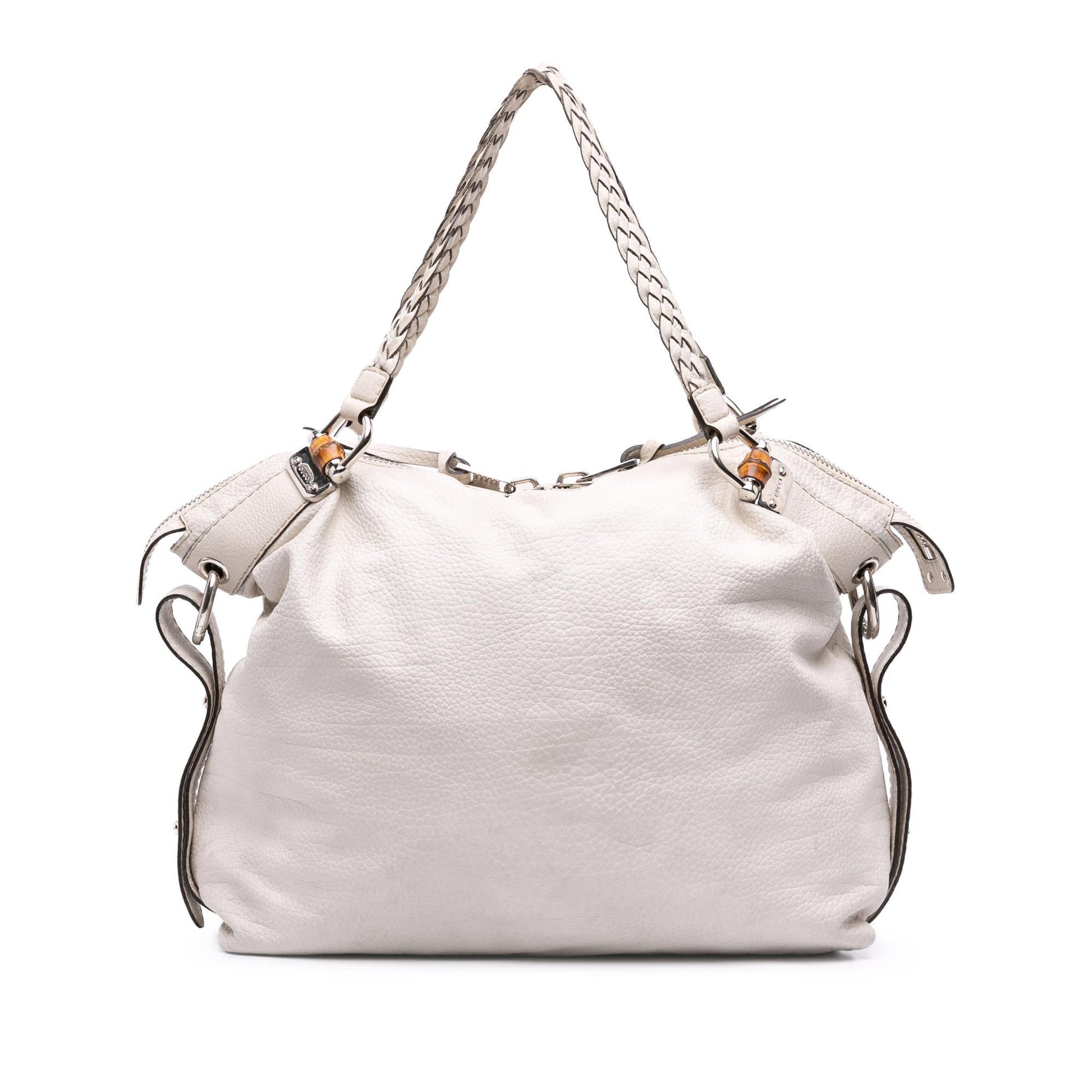 Gucci Pebbled Bamboo Bar Tassel Calfskin Large Tote Bag