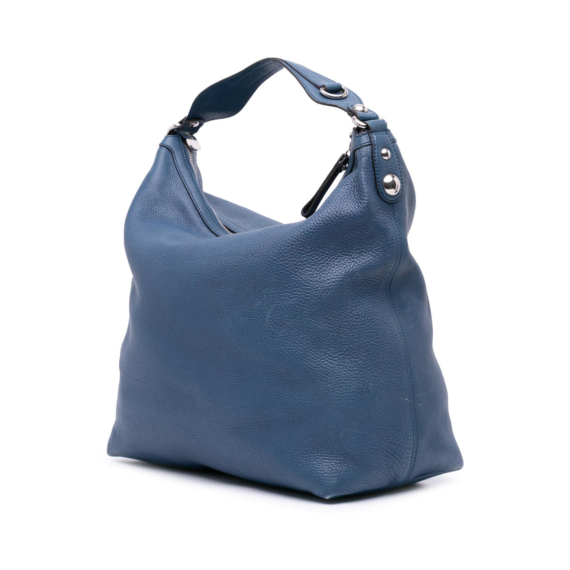 Gucci Pebbled Icon Bit Calf Calfskin Blue Large Satchel Bag Bit Hobo