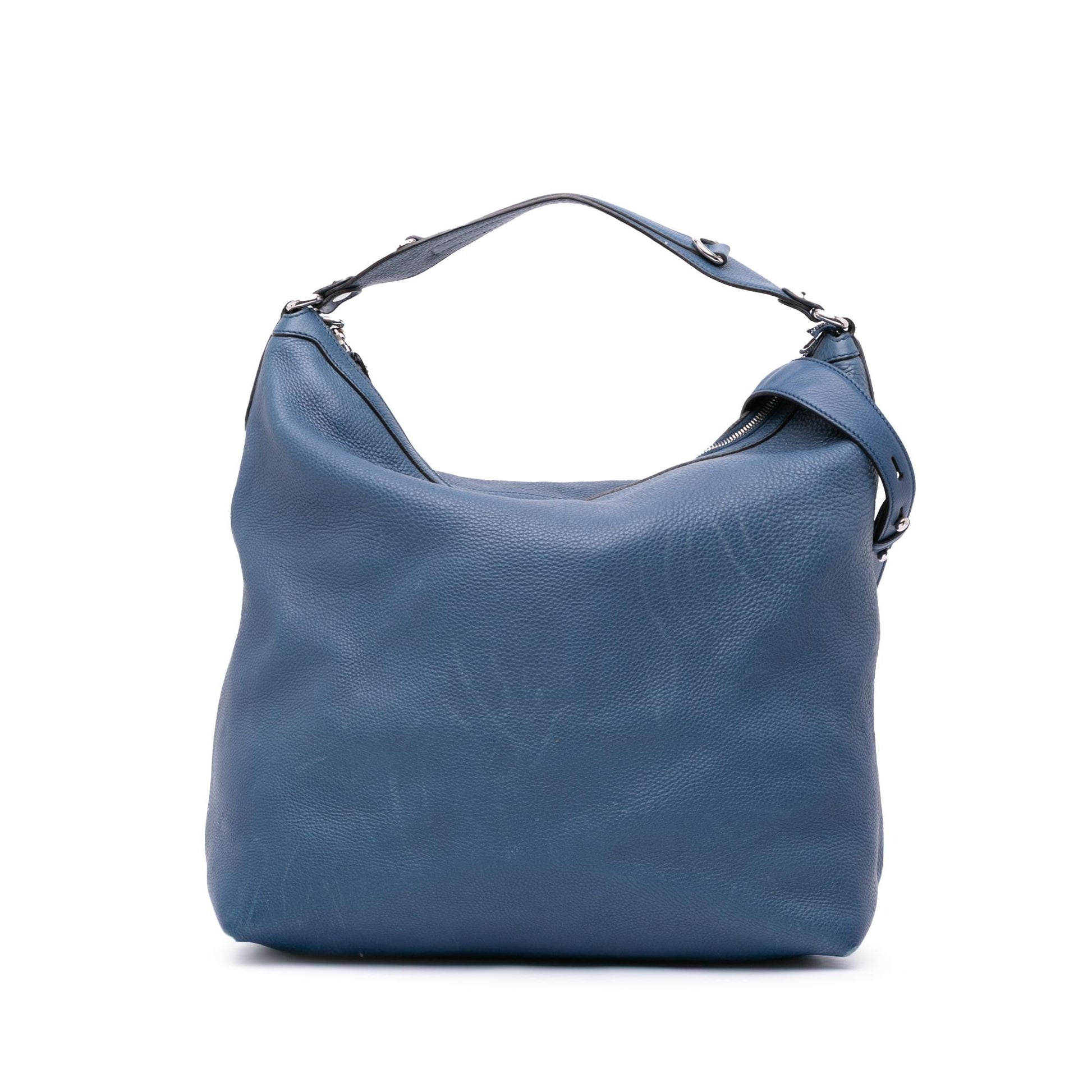 Gucci Pebbled Icon Bit Calf Calfskin Blue Large Satchel Bag