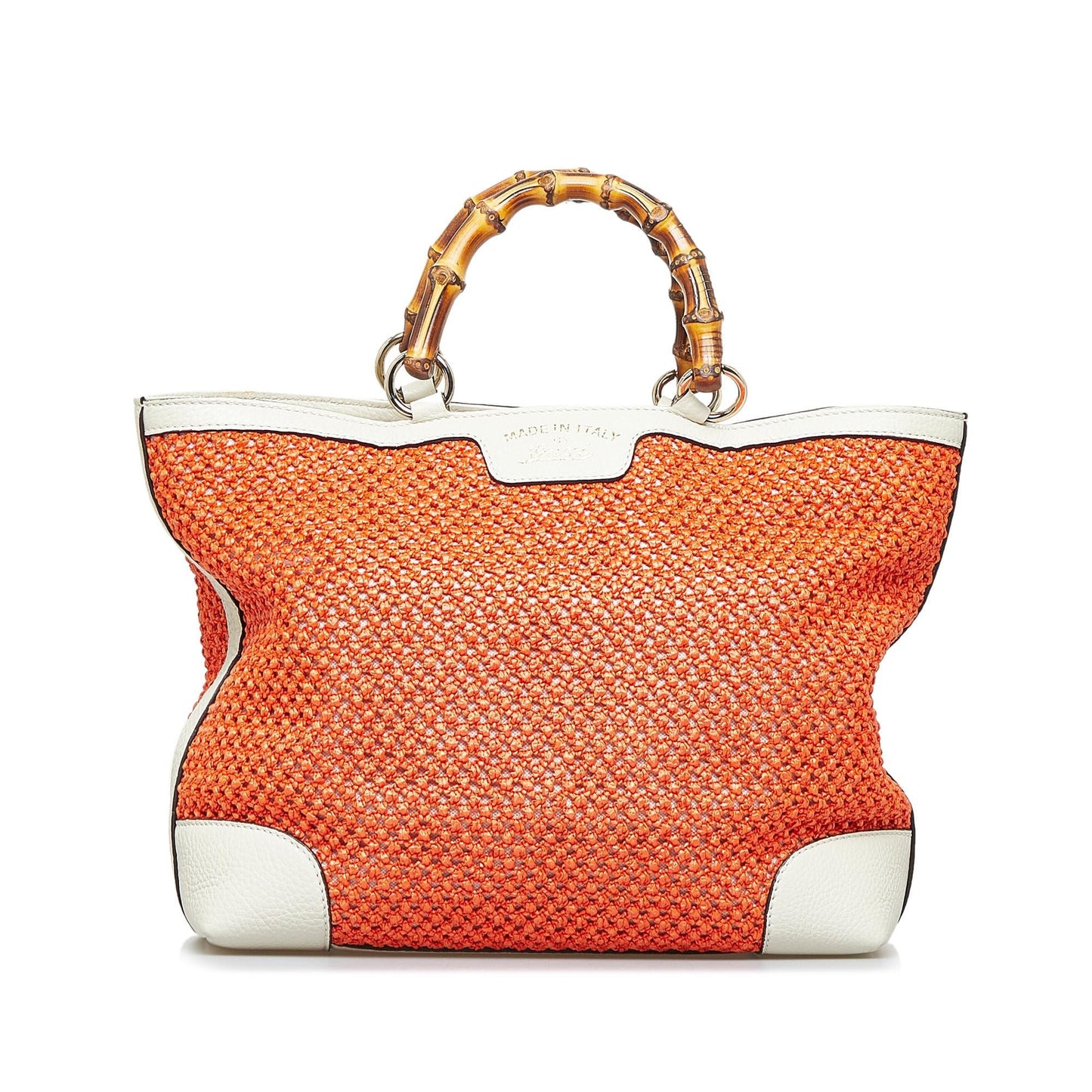 Gucci Bamboo Shopper SHG-BjufB6 Raffia Calf White Orange Tote Bag