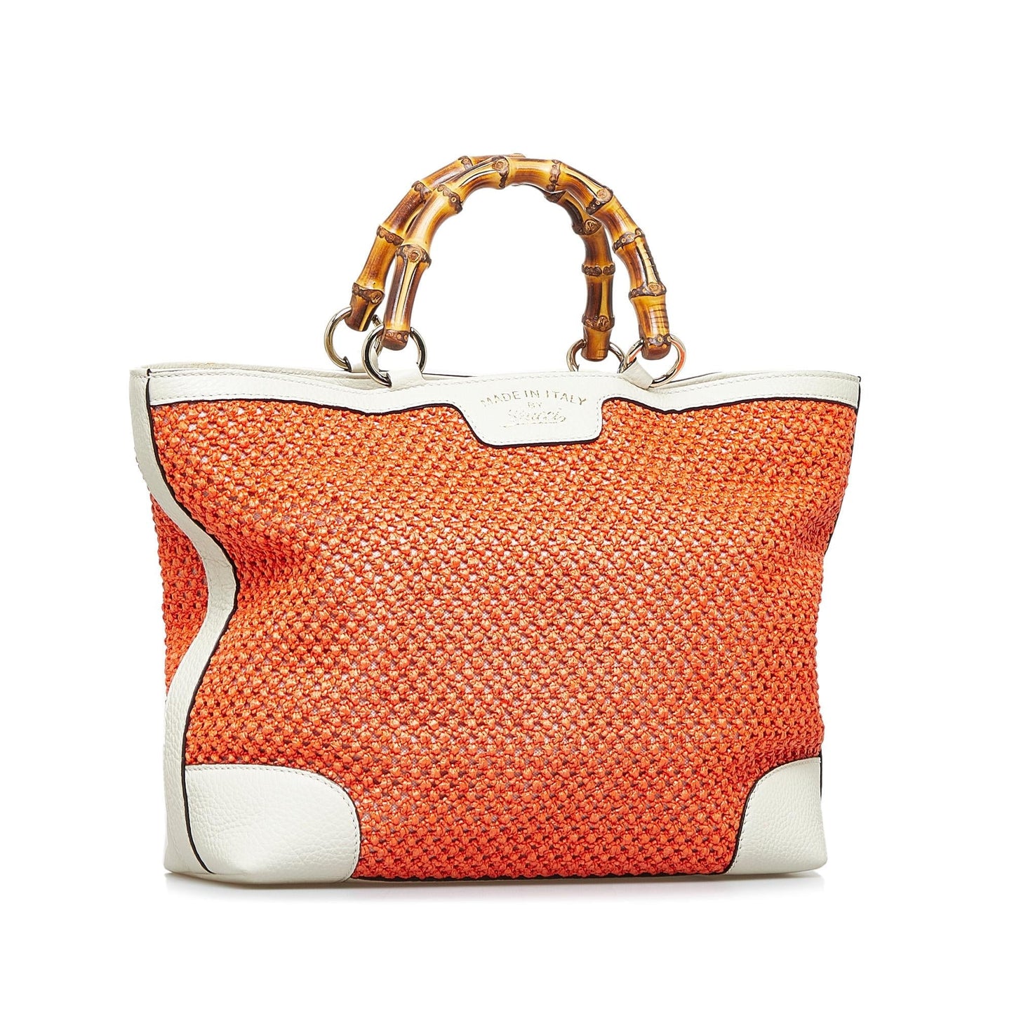Gucci Bamboo Shopper SHG-BjufB6 Raffia Calf White Orange Tote Bag