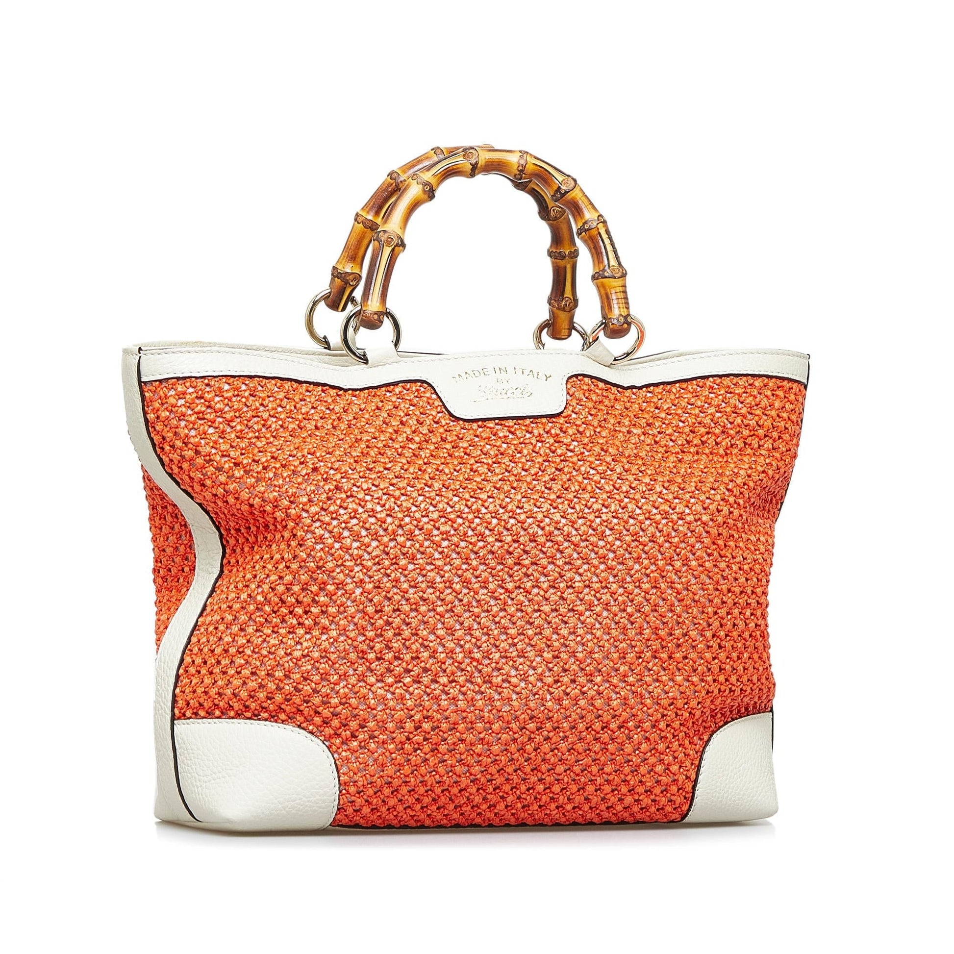 Gucci Bamboo Shopper SHG-BjufB6 Raffia Calf White Orange Tote Bag