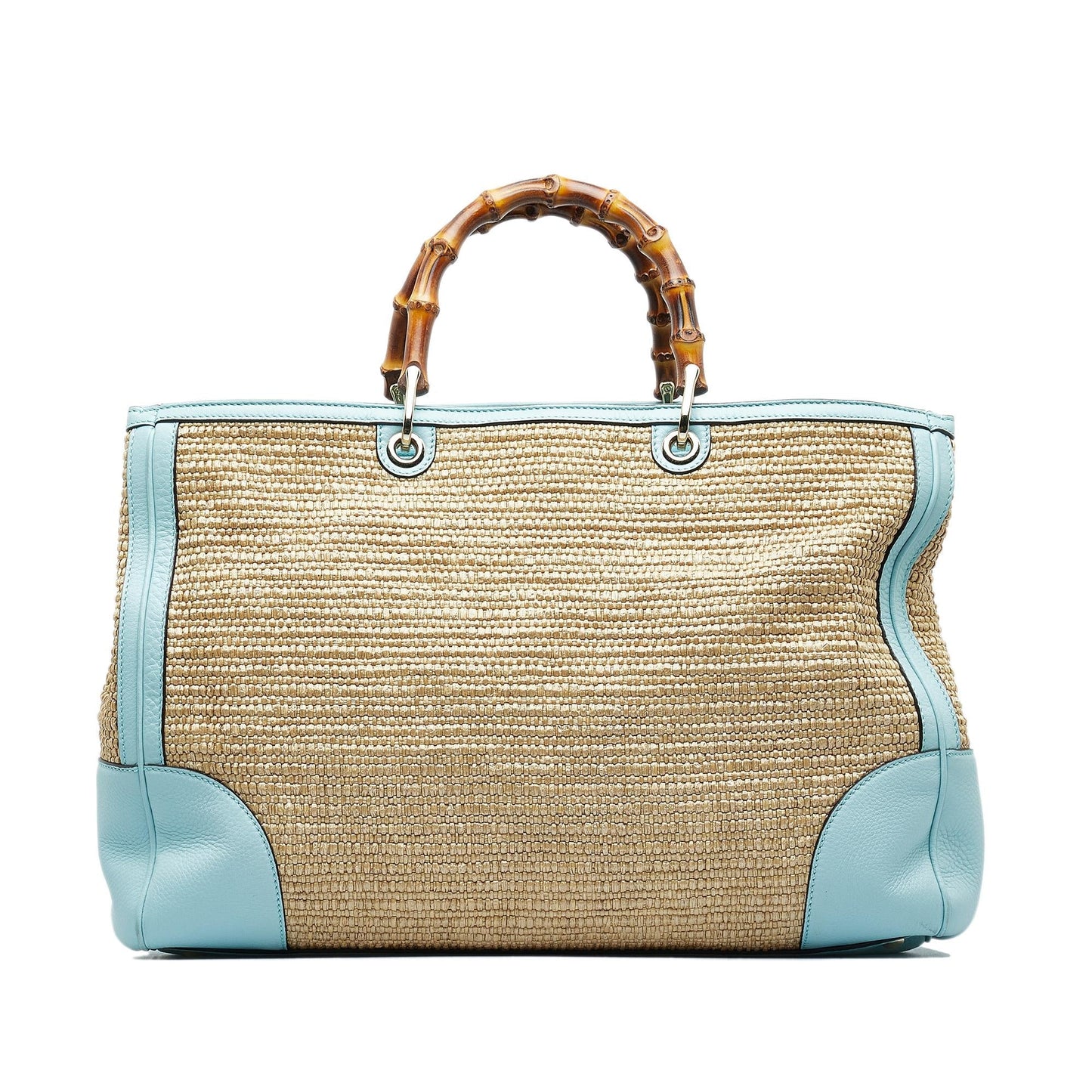 Gucci Bamboo Shopper SHG-wkXCkH Raffia Calf Brown Blue Satchel Bag