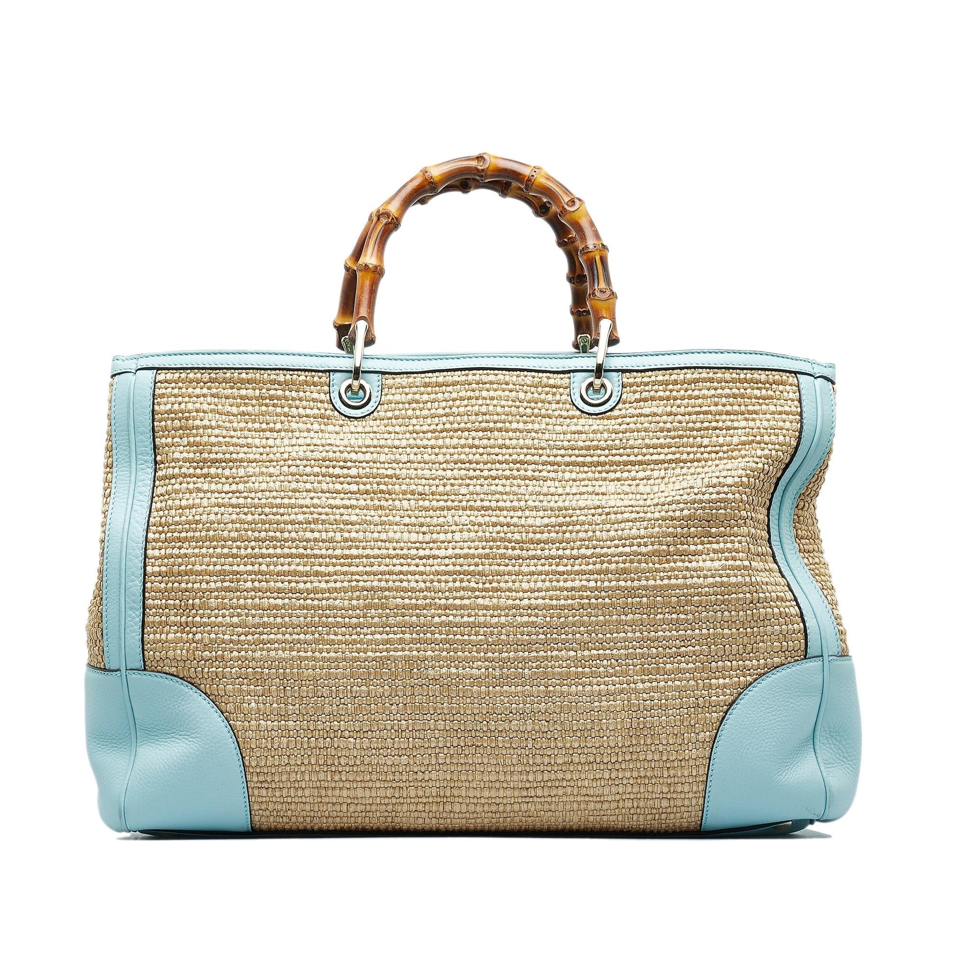 Gucci Bamboo Shopper SHG-wkXCkH Raffia Calf Brown Blue Satchel Bag