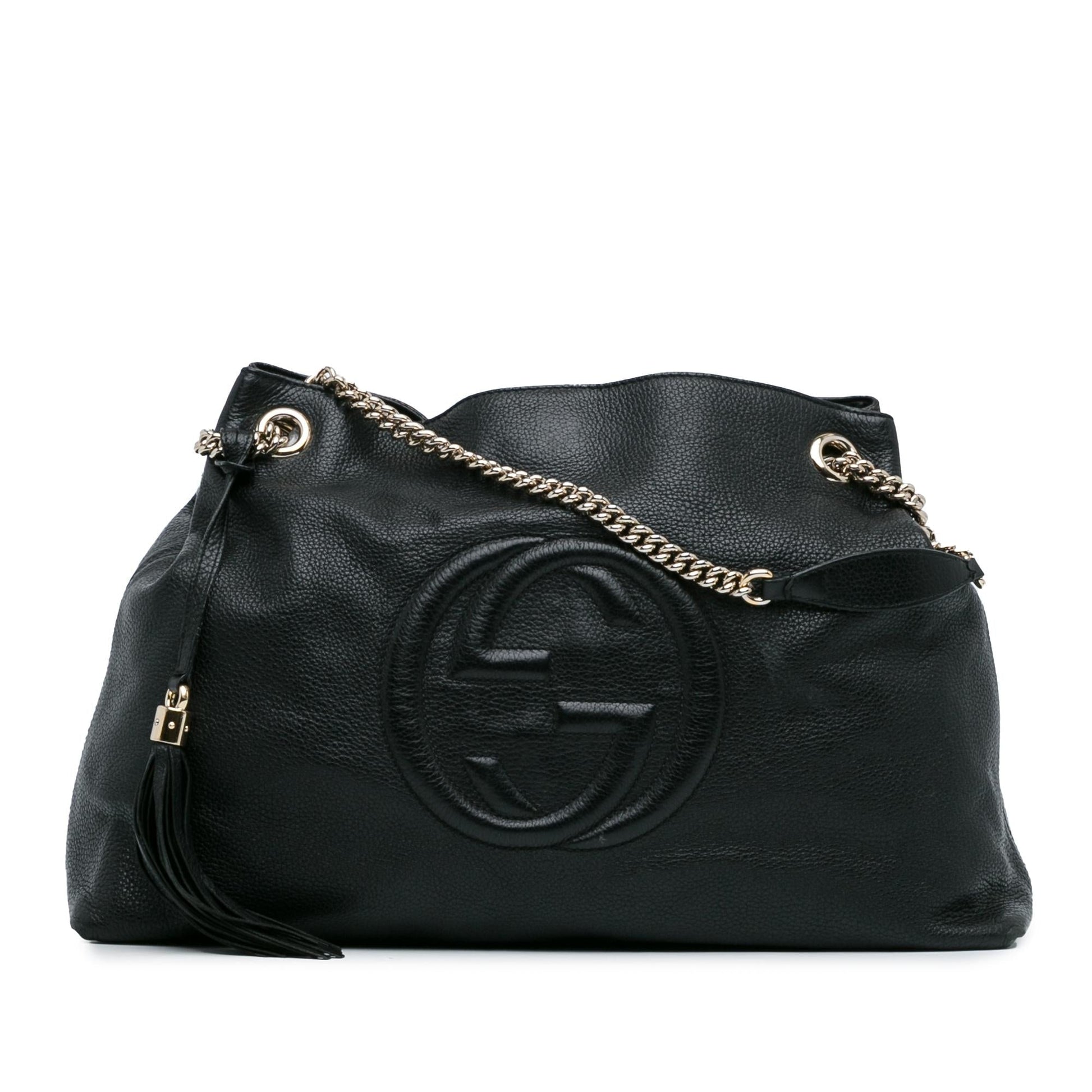 Gucci Soho SHG-F1X59X Calf Black Large Chain Tote Bag