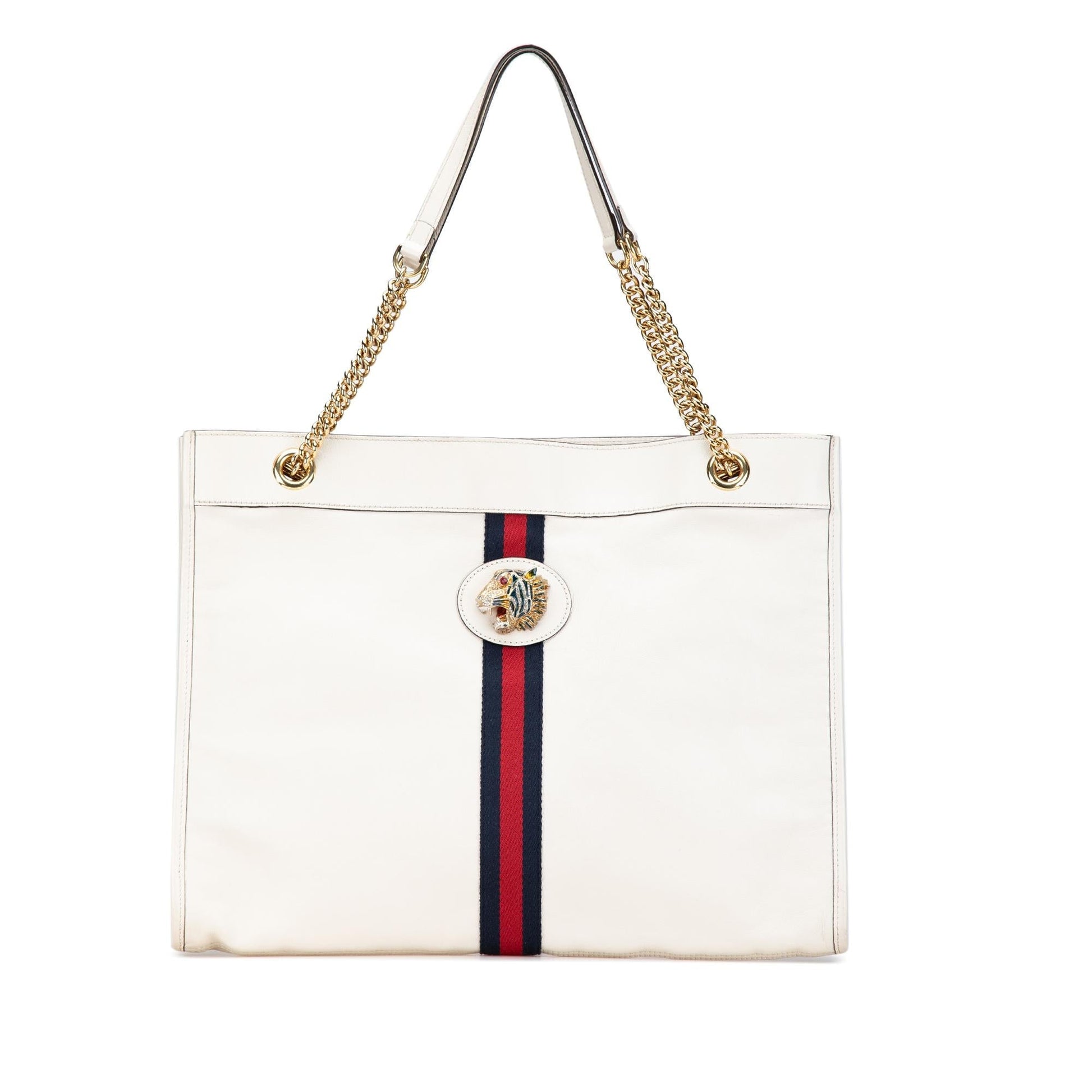 Gucci Web Rajah Leather Calf White Large Tote Bag