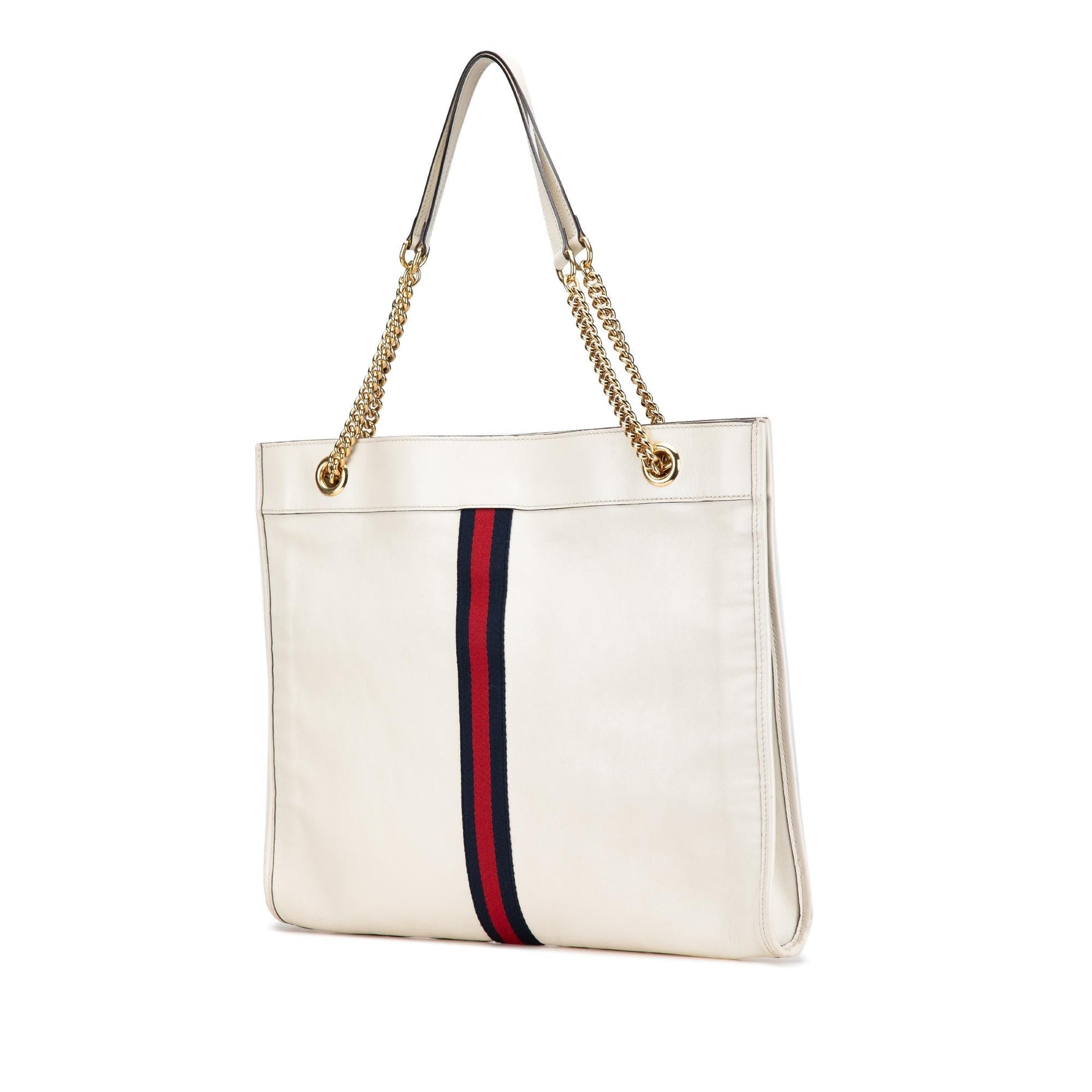 Gucci Web Rajah Leather Calf White Large Tote Bag