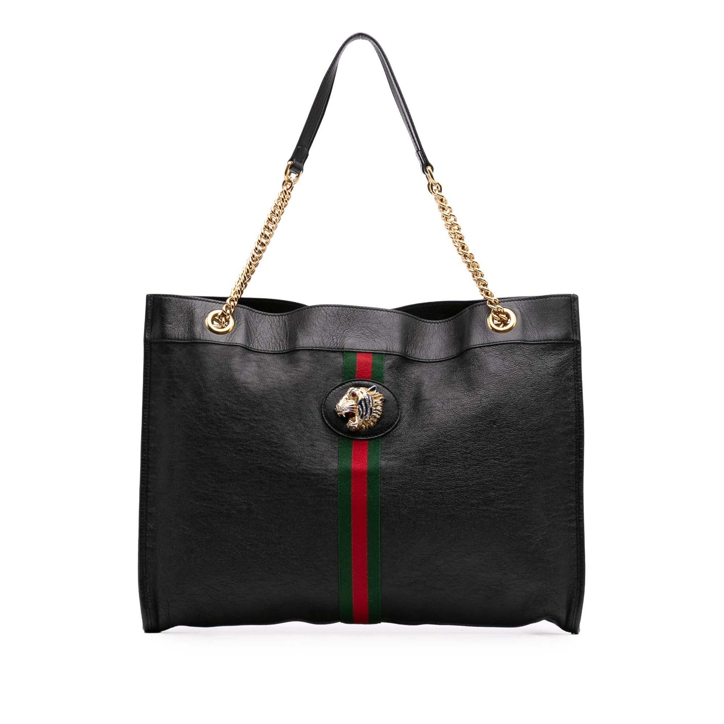 Gucci Web Rajah Leather Calf Black Large Tote Bag