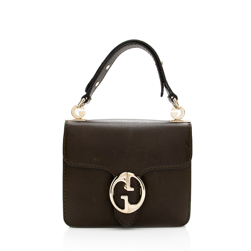 Gucci Top Handle SHF Leather Brown Green Small Satchel Bag