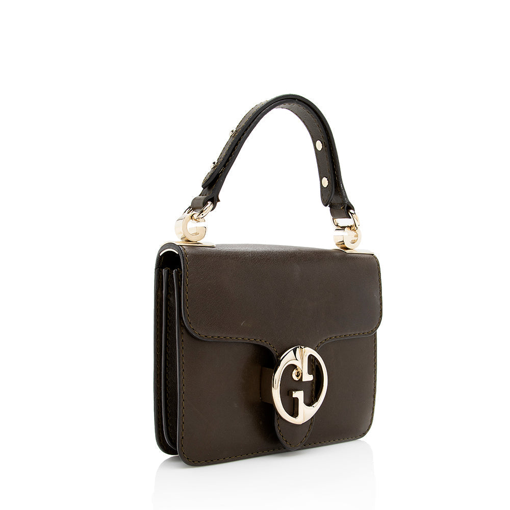 Gucci Top Handle SHF Leather Brown Green Small Satchel Bag
