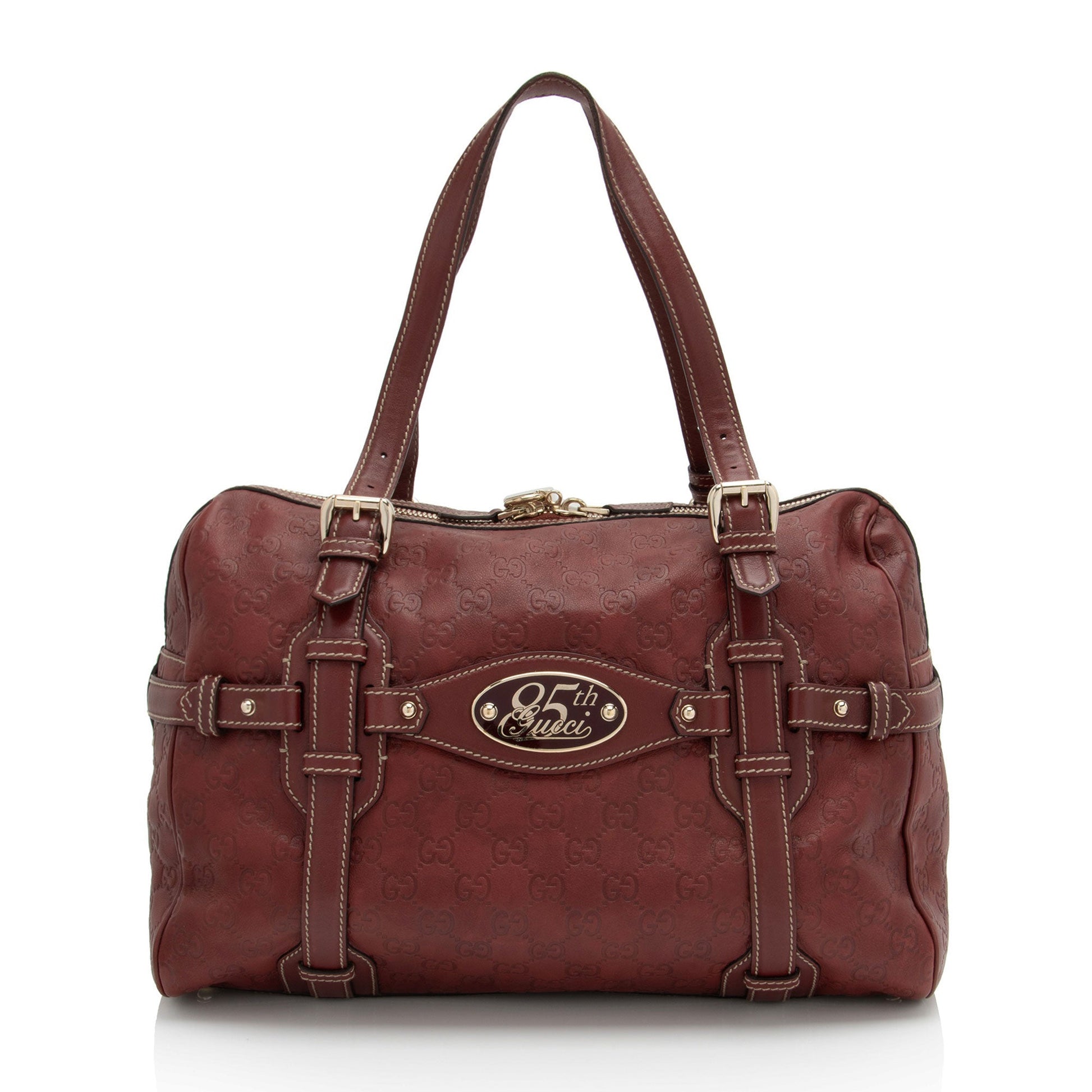 Gucci Guccissima 85th Anniversary Horsebit Boston Leather Red Satchel Bag
