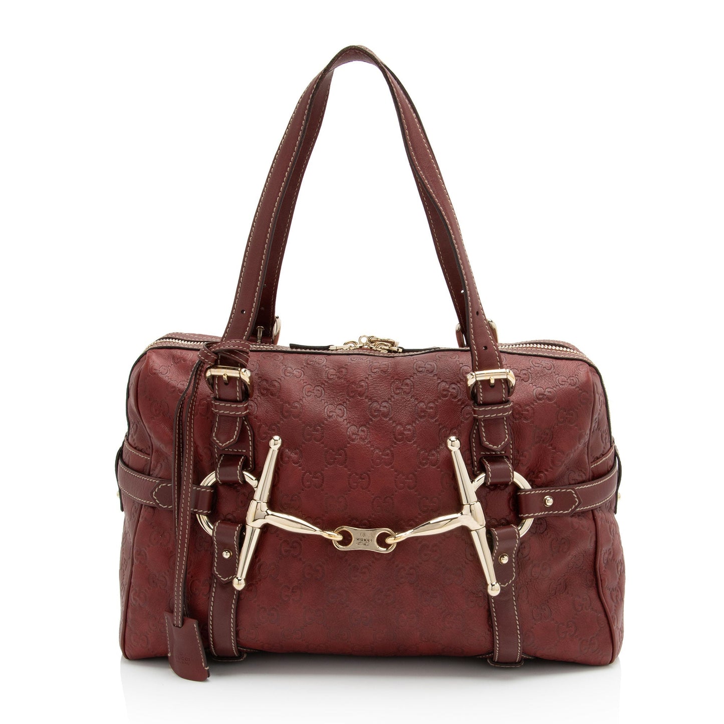 Gucci Guccissima 85th Anniversary Horsebit Boston Leather Red Satchel Bag