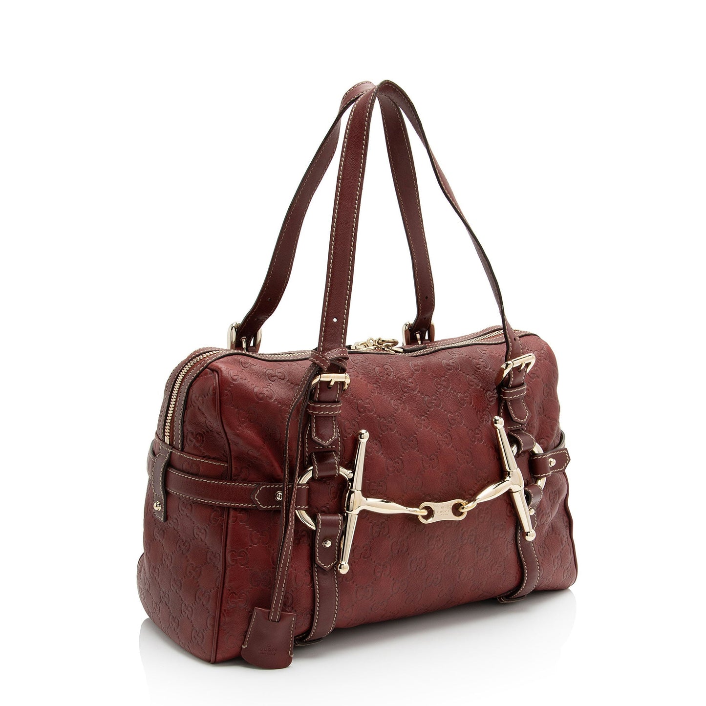 Gucci Guccissima 85th Anniversary Horsebit Boston Leather Red Satchel Bag