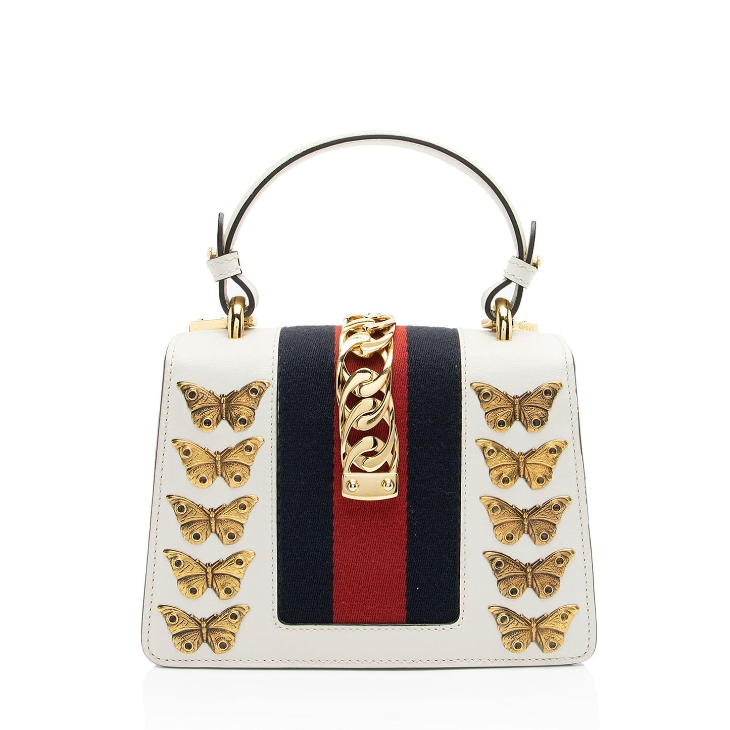 Gucci Animal Studs Sylvie Leather Nylon White Mini Satchel Bag