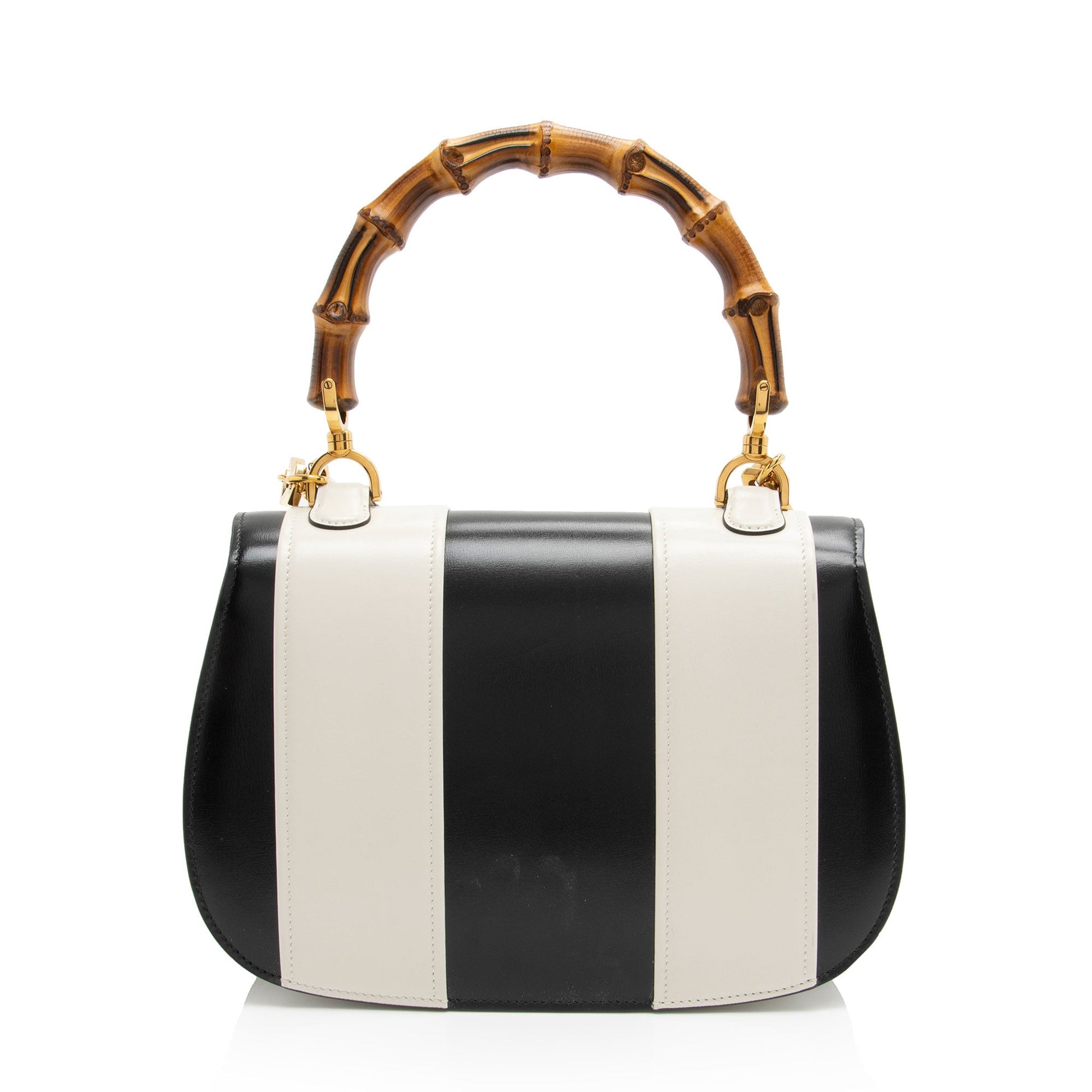 Gucci Bamboo Top Handle SHF-J7ooKd Leather Nylon Black White Satchel Bag