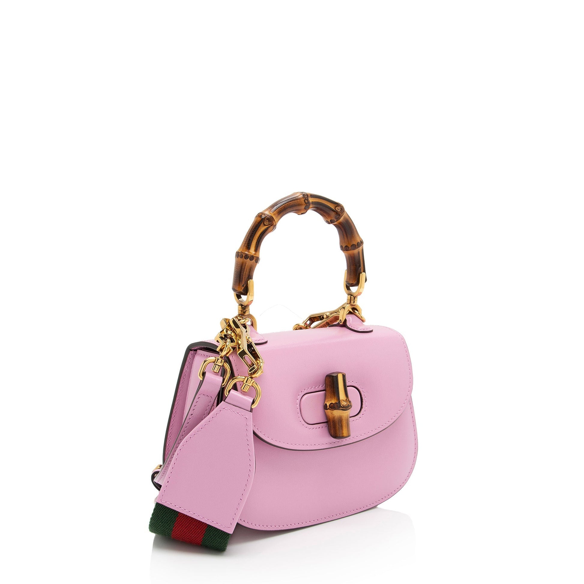 Gucci Bamboo Top Handle SHF-bLJULR Leather Nylon Pink Mini Crossbody Bag