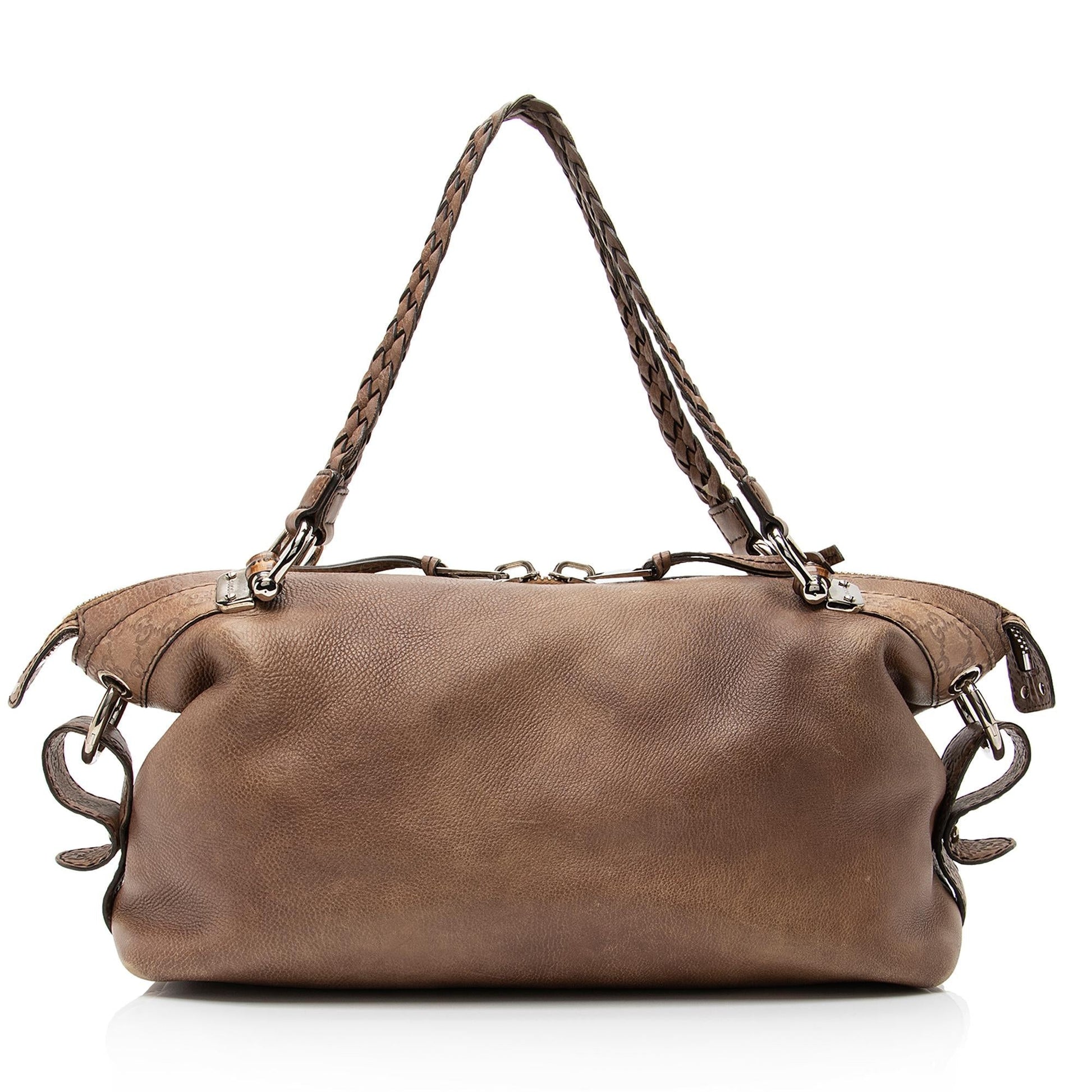 Gucci Bamboo Bar SHF Leather Brown Large Tote Bag