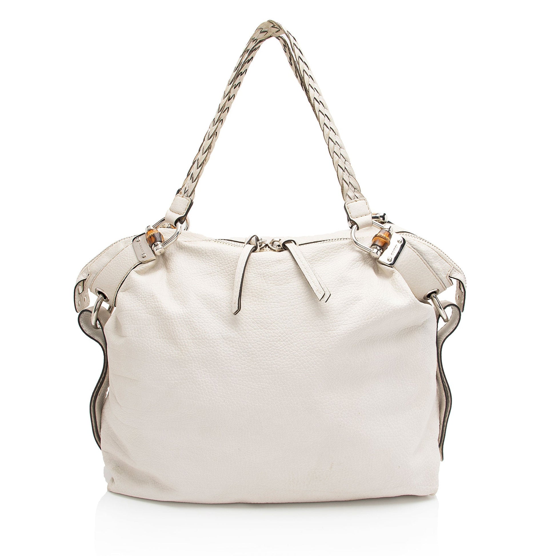 Gucci Bamboo Bar SHF-e0XTfM Leather White Large Tote Bag