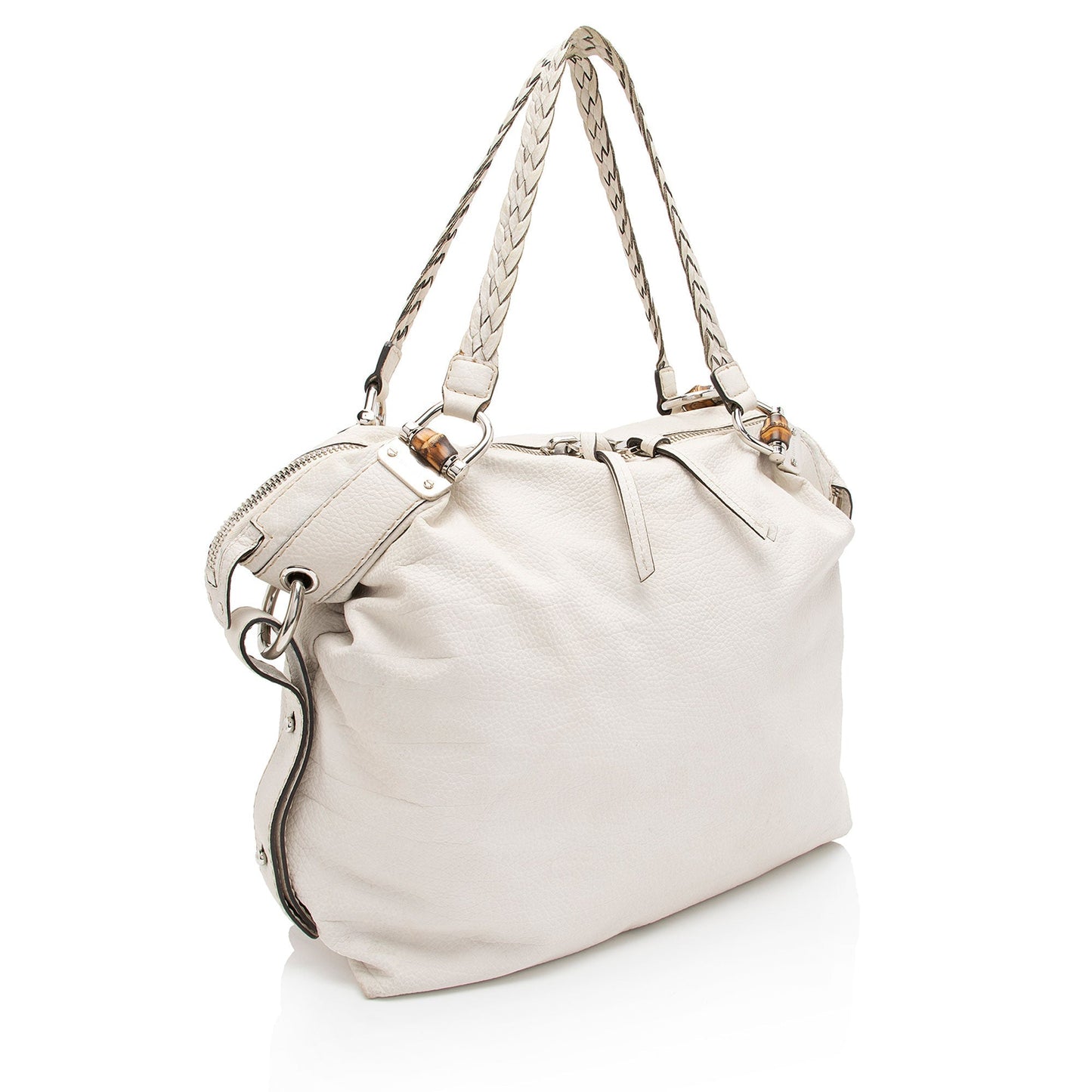 Gucci Bamboo Bar SHF-e0XTfM Leather White Large Tote Bag