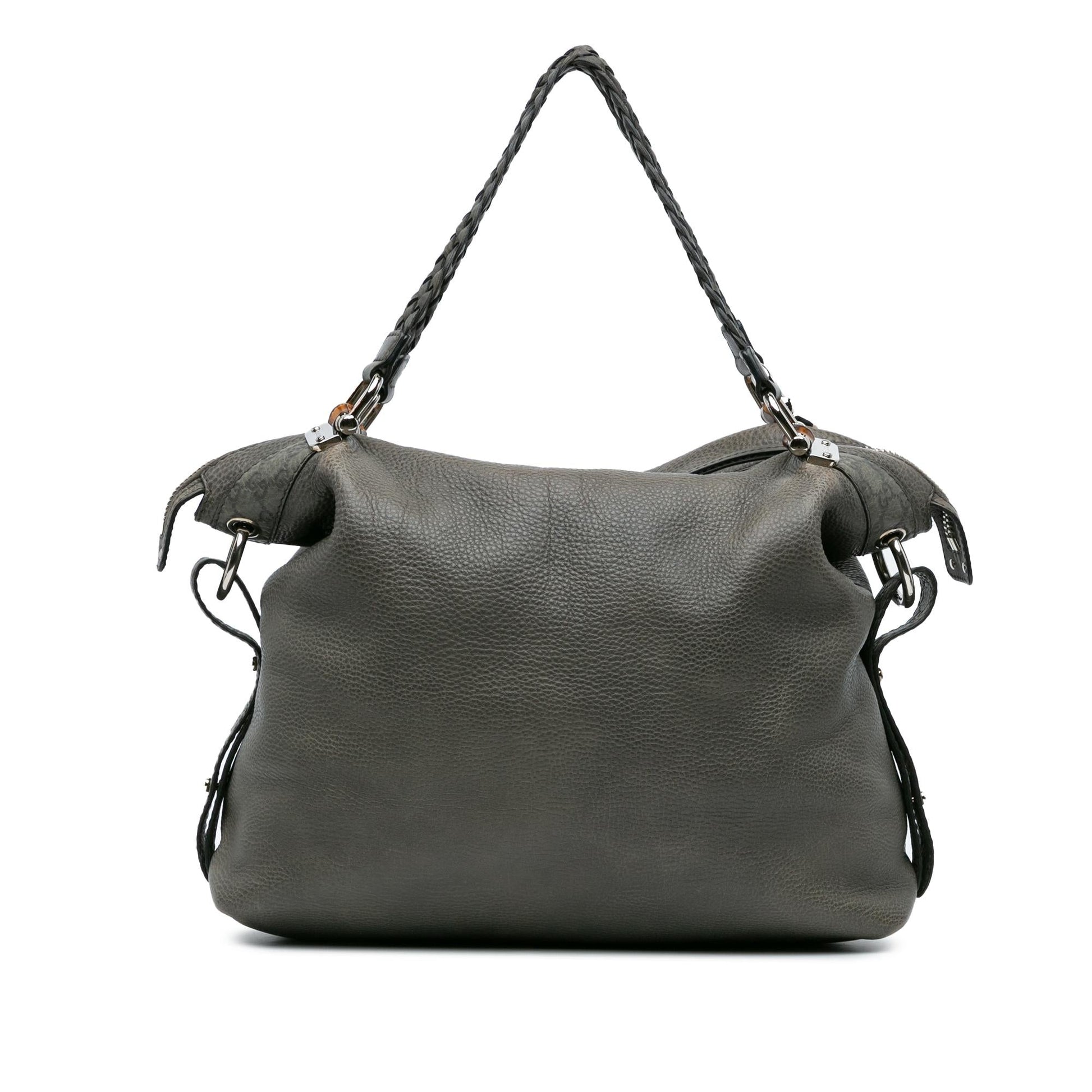 Gucci Bamboo Bar SHG-JuxF7a Leather Calf Grey Tote Bag