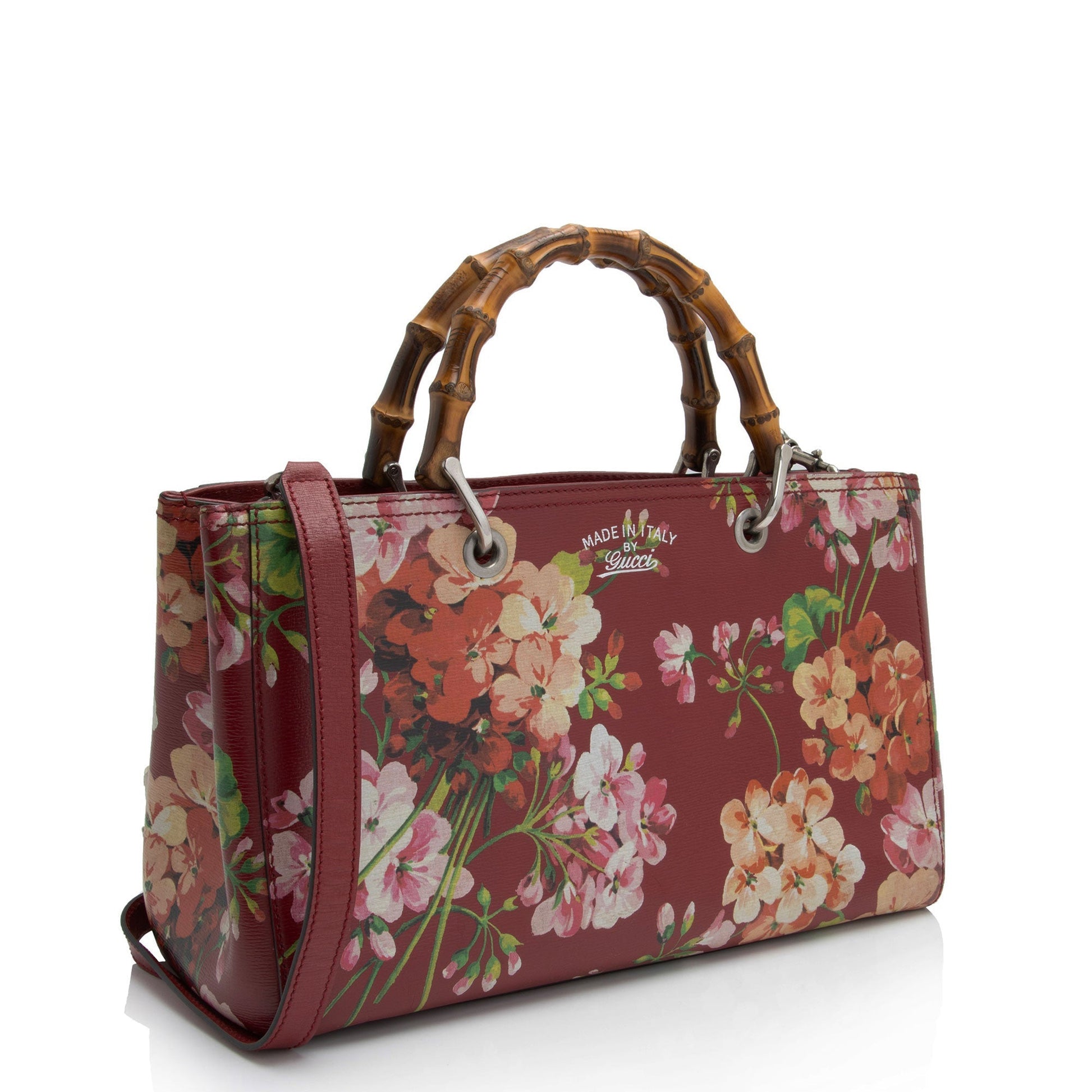 Gucci Bamboo Blooms Shopper Leather Red Medium Tote Bag