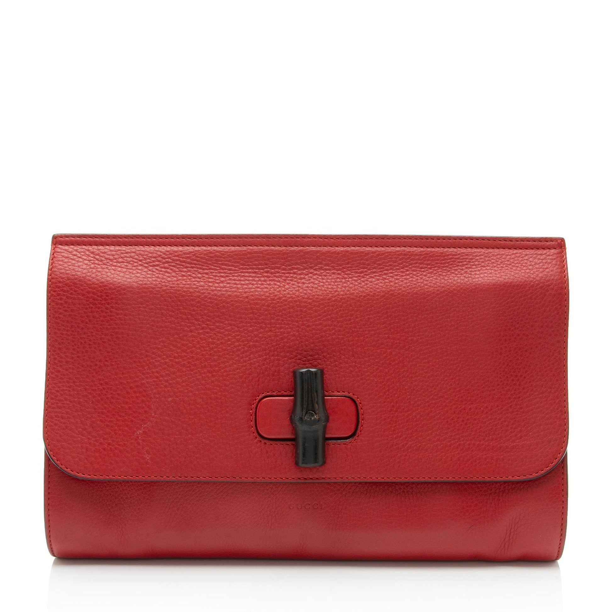 Gucci Bamboo Daily Leather Red Clutch Bag