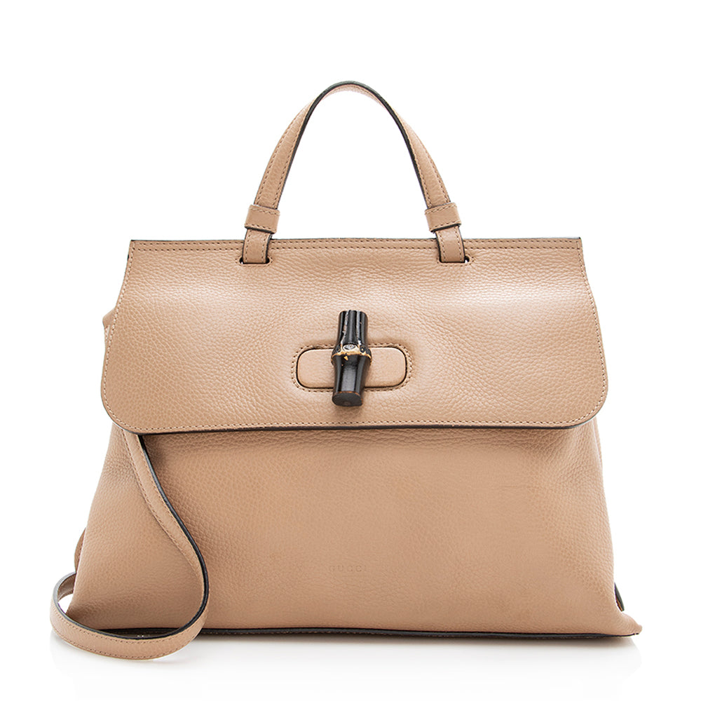 Gucci Bamboo Daily SHF Leather Brown Medium Satchel Bag