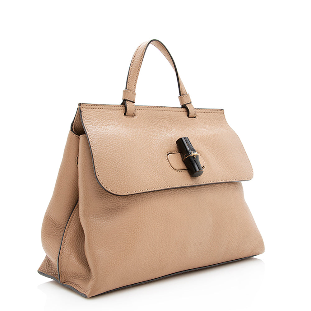 Gucci Bamboo Daily SHF Leather Brown Medium Satchel Bag