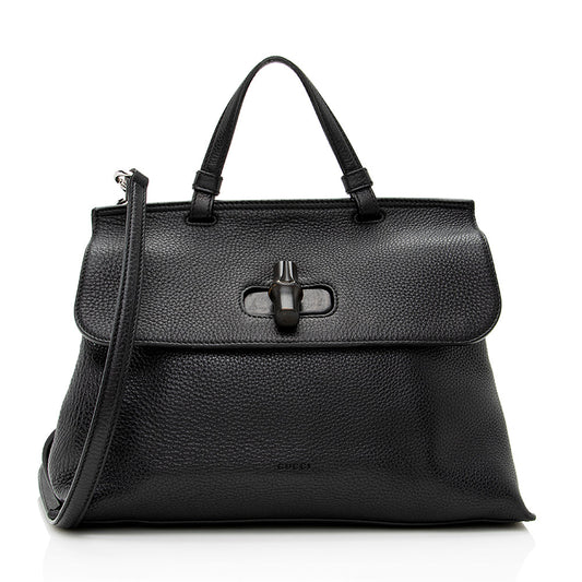 Gucci Bamboo Daily SHF Leather Black Medium Satchel Bag Satchel Shf