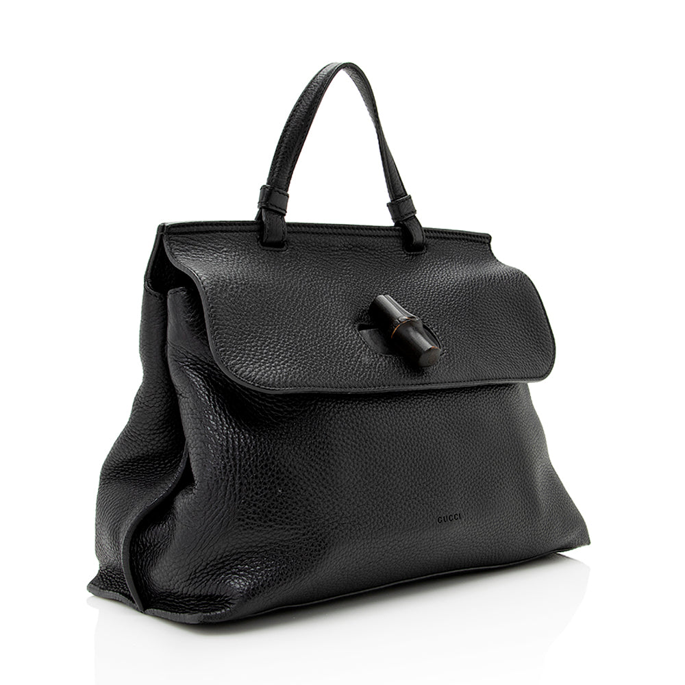 Gucci Bamboo Daily SHF Leather Black Medium Satchel Bag Satchel Shf