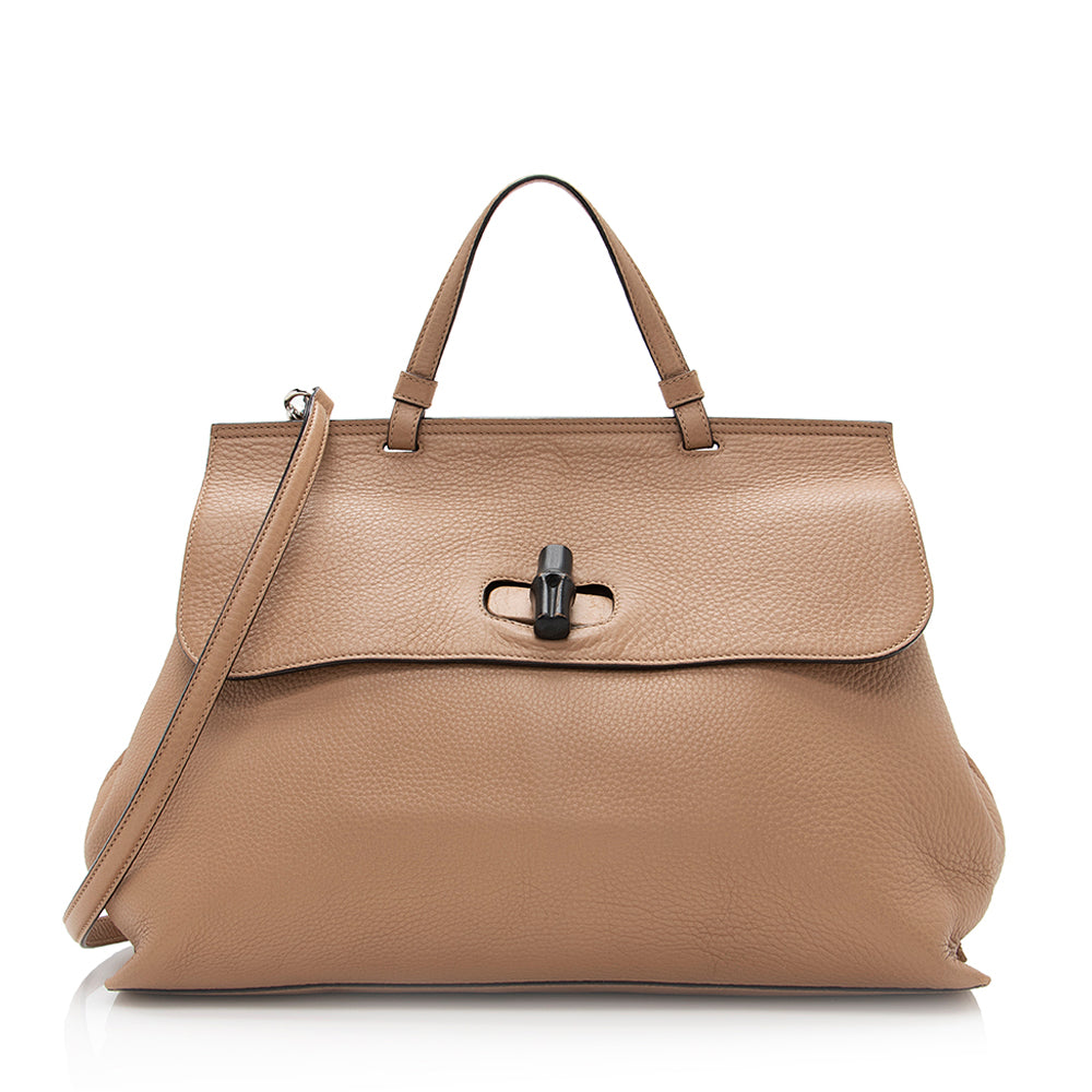 Gucci Bamboo Daily SHF Leather Beige Medium Large Satchel Bag