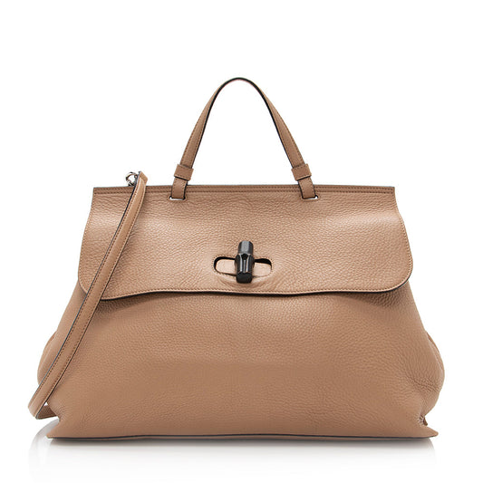 Gucci Bamboo Daily SHF Leather Beige Medium Large Satchel Bag