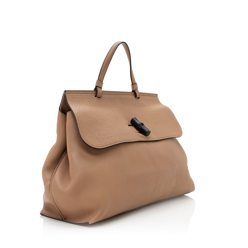 Gucci Bamboo Daily SHF Leather Beige Medium Large Satchel Bag