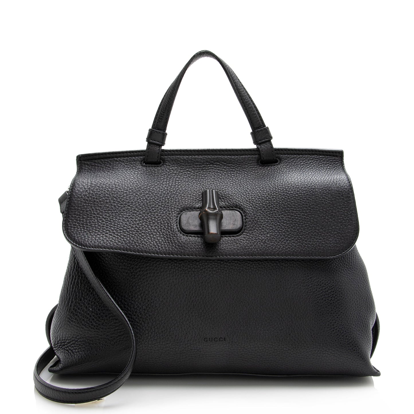 Gucci Bamboo Daily SHF Leather Black Medium Satchel Bag