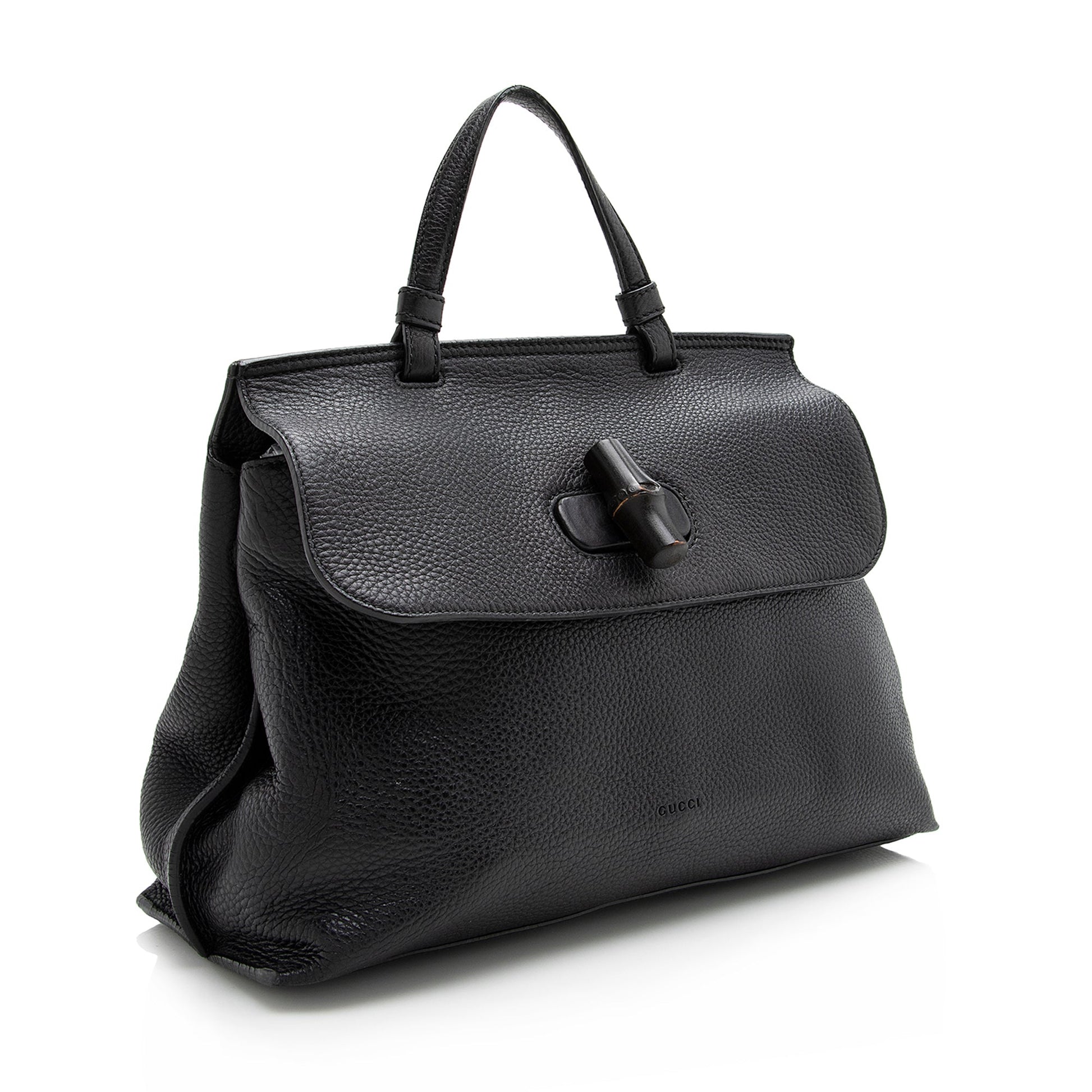 Gucci Bamboo Daily SHF Leather Black Medium Satchel Bag
