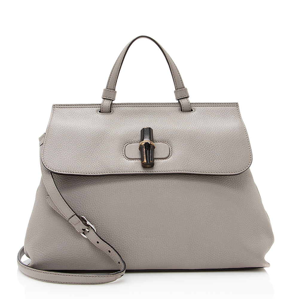 Gucci Bamboo Daily SHF Leather Grey Small Medium Satchel Bag