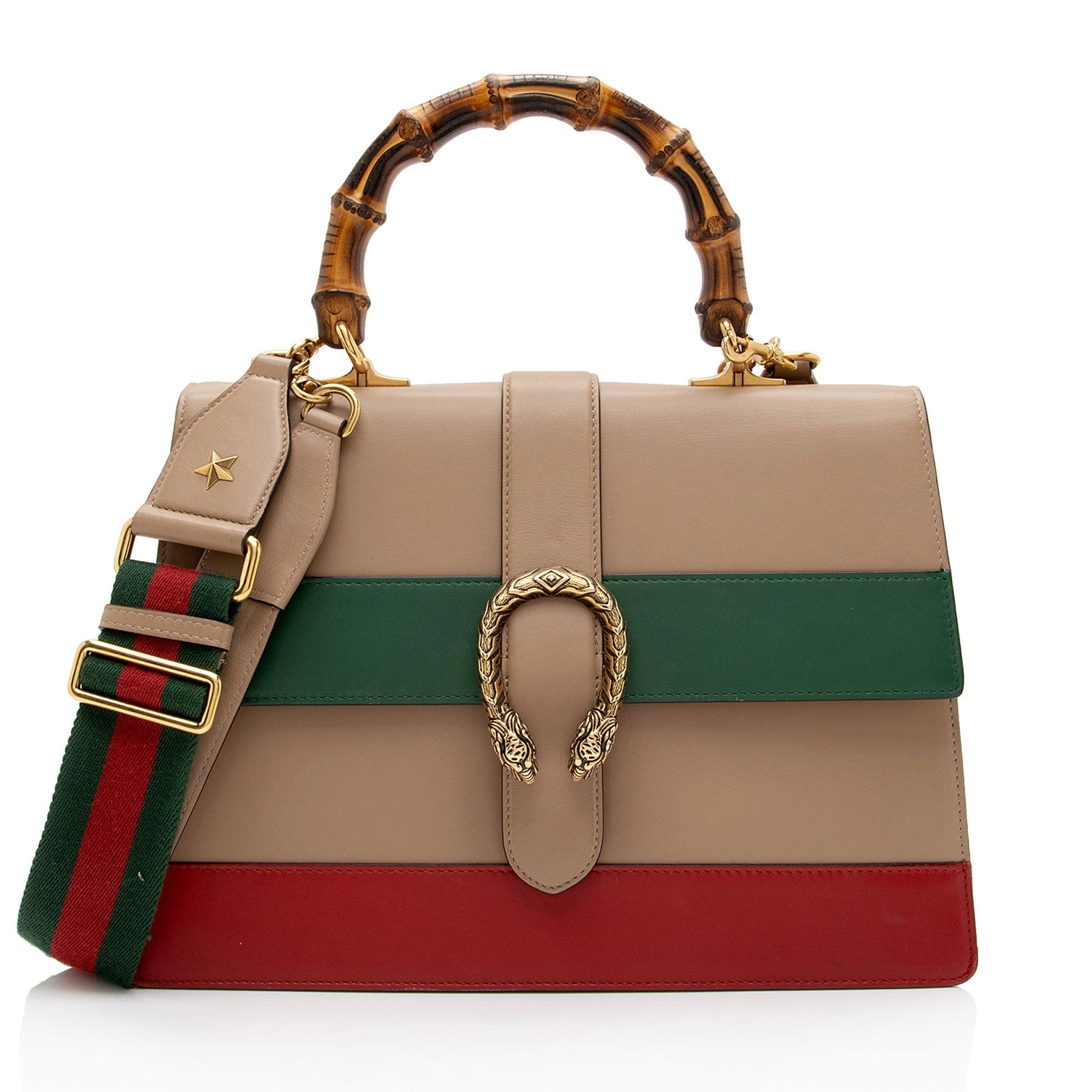 Gucci Bamboo Dionysus Top Handle SHF-M0eZzm Leather Nylon Brown Red Satchel Bag