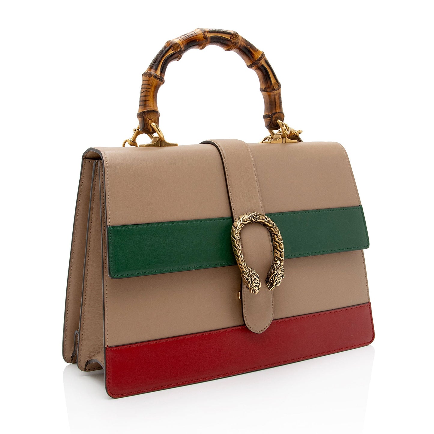 Gucci Bamboo Dionysus Top Handle SHF-M0eZzm Leather Nylon Brown Red Satchel Bag