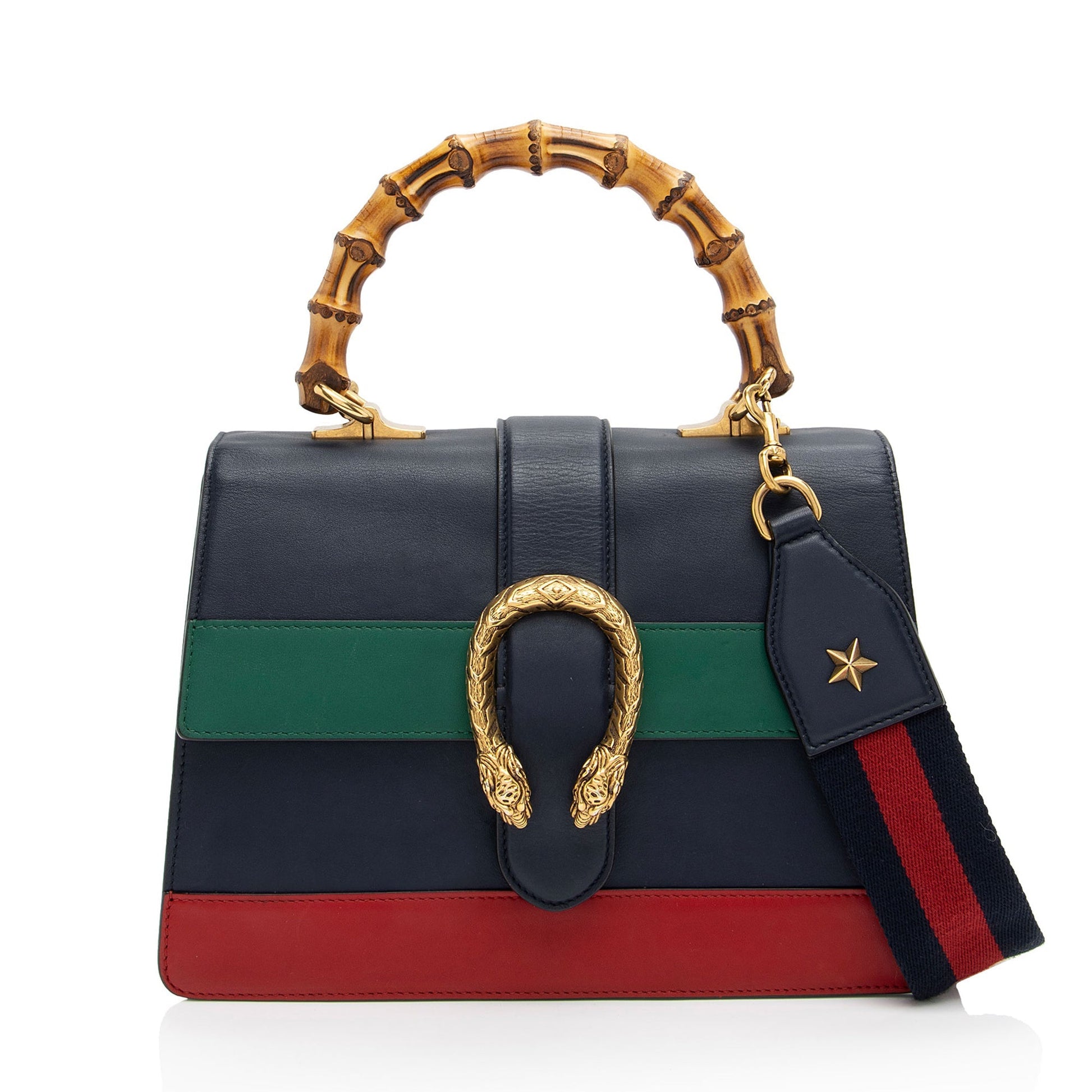 Gucci Bamboo Dionysus Top Handle SHF-ZwptD2 Leather Nylon Blue Medium Satchel Bag