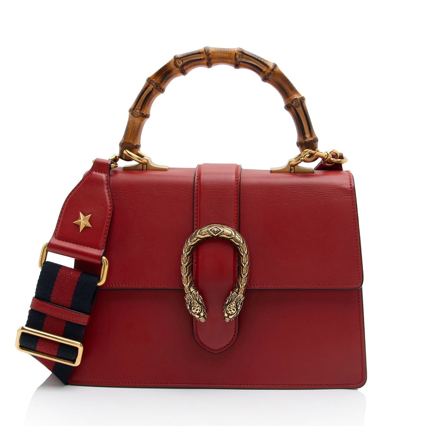 Gucci Bamboo Dionysus Top Handle SHF-d7MRvK Leather Nylon Red Medium Satchel Bag