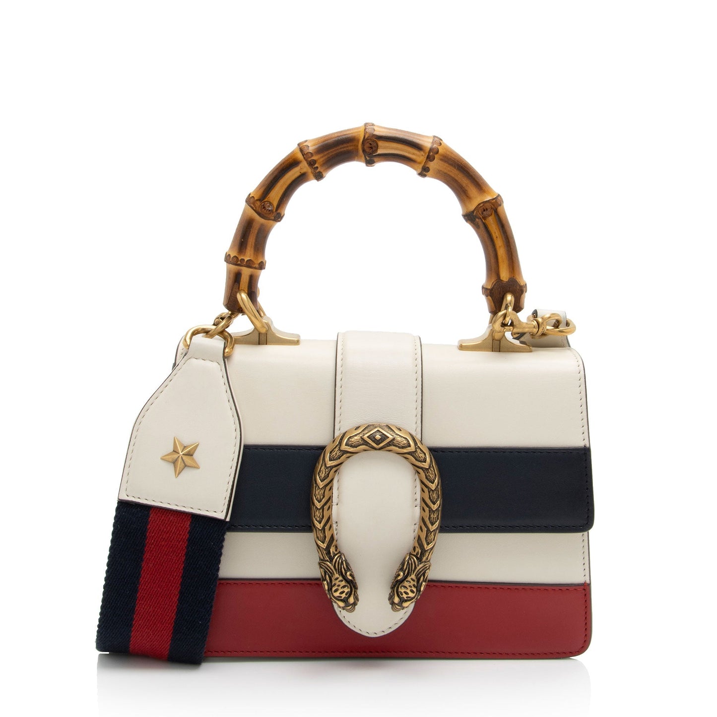Gucci Bamboo Dionysus Top Handle Leather Nylon White Blue Satchel Bag