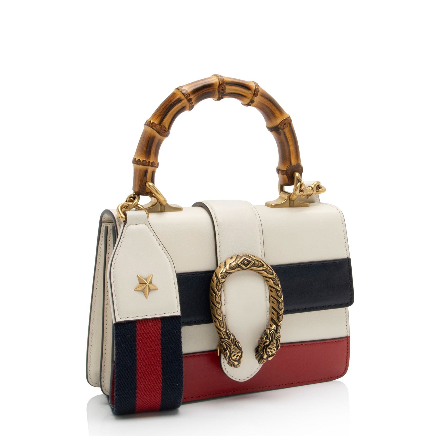 Gucci Bamboo Dionysus Top Handle Leather Nylon White Blue Satchel Bag