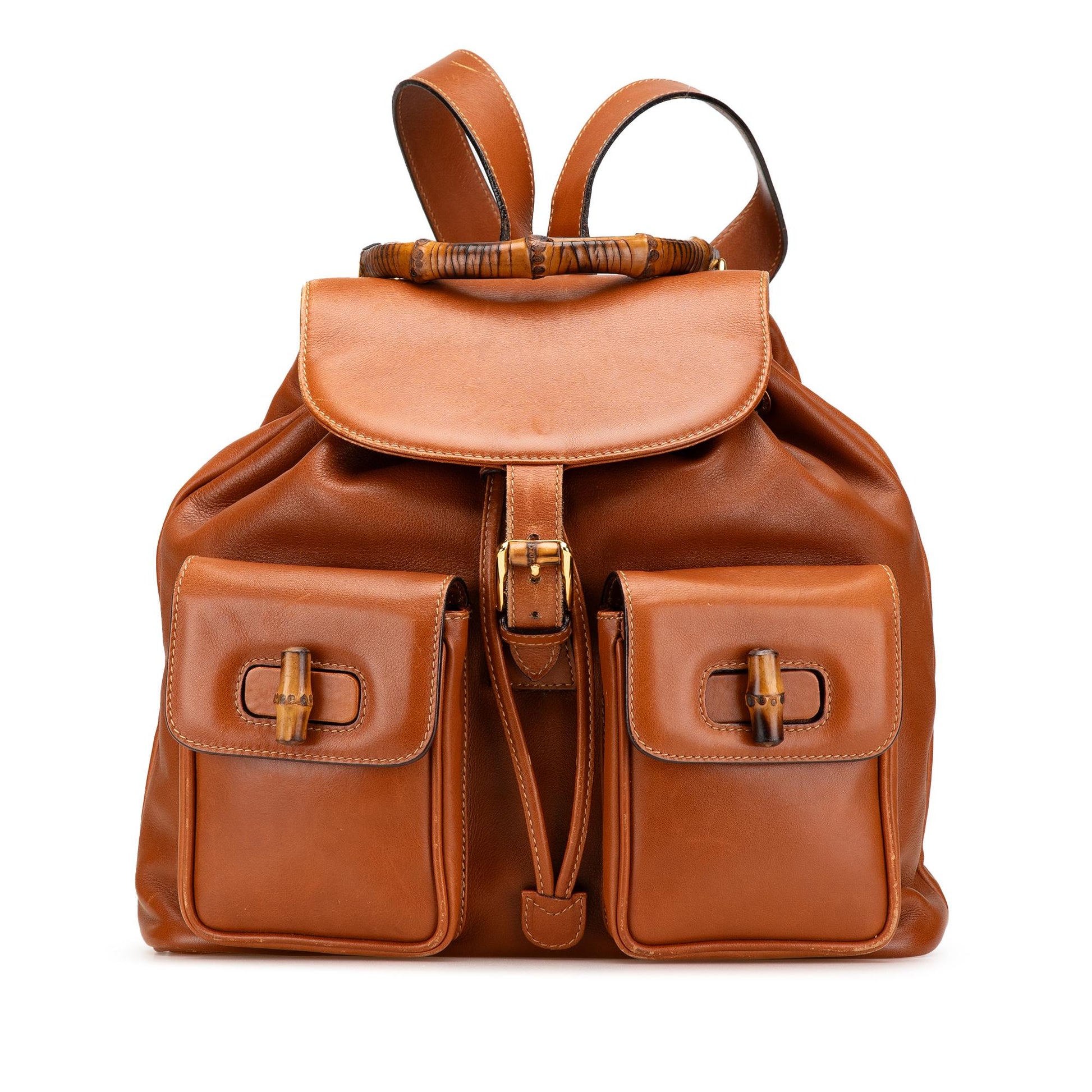 Gucci Bamboo Drawstring Backpack Leather Calf Brown Jewelry