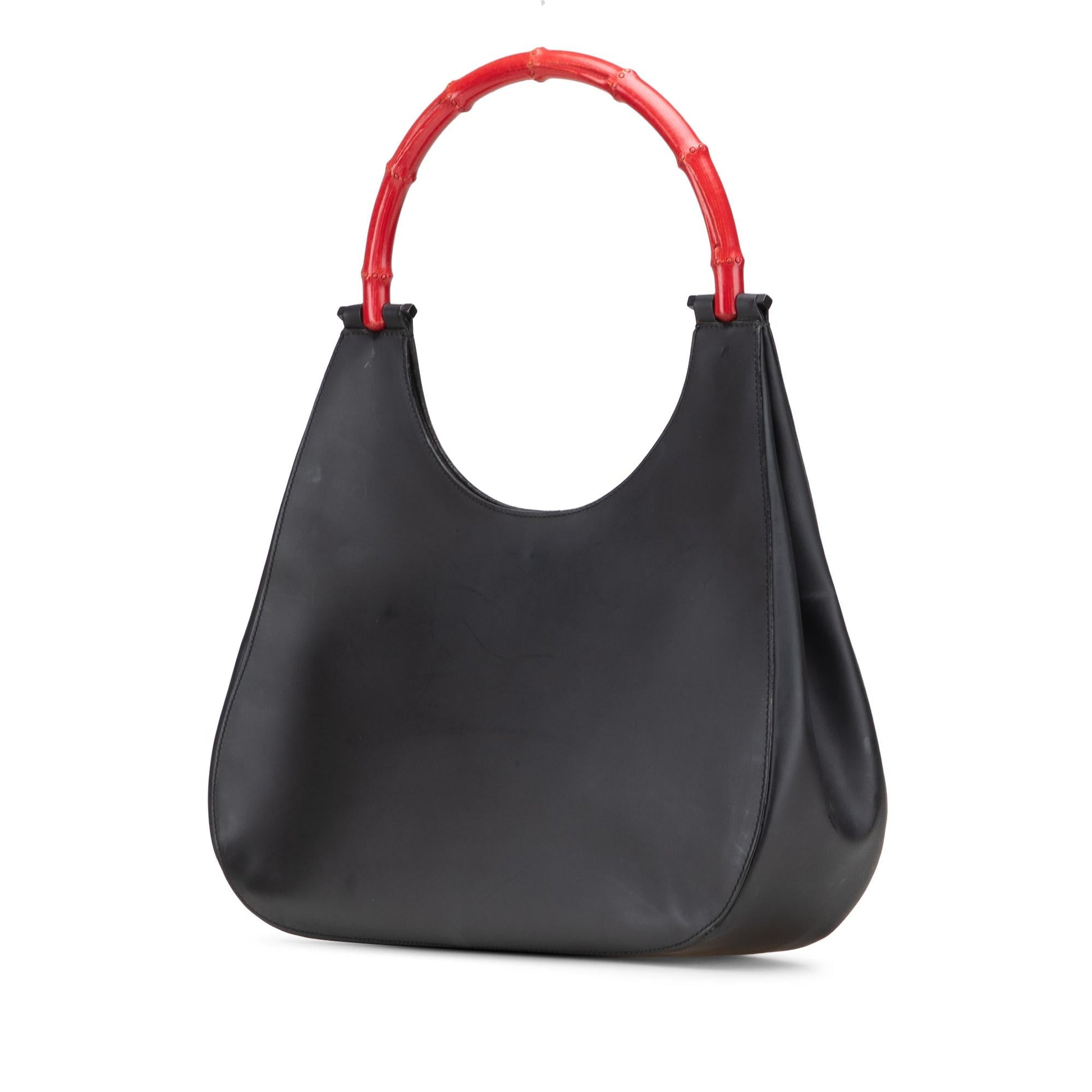 Gucci Bamboo Leather Calf Black Red Satchel Bag