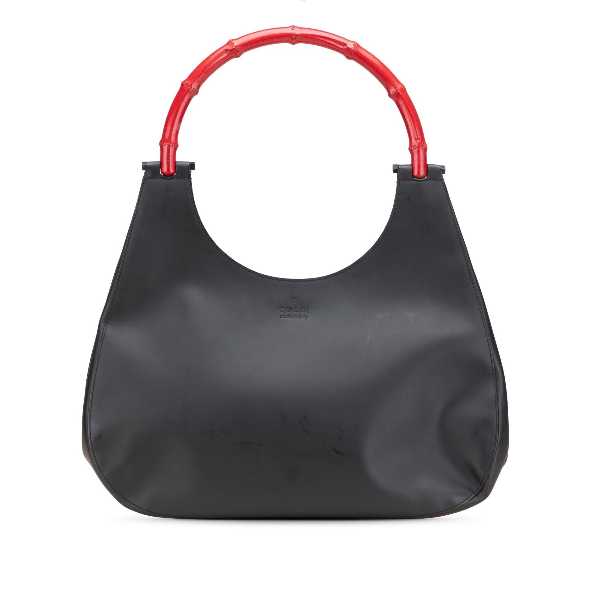 Gucci Bamboo Leather Calf Black Red Satchel Bag Handbag 1