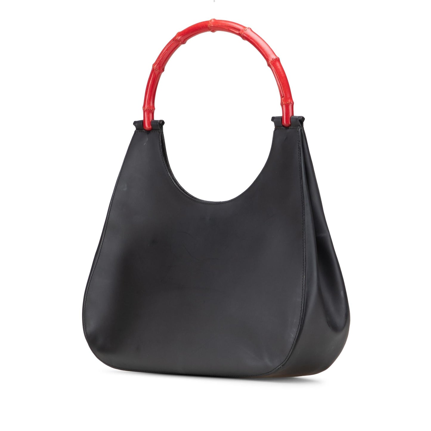 Gucci Bamboo Leather Calf Black Red Satchel Bag Handbag 1