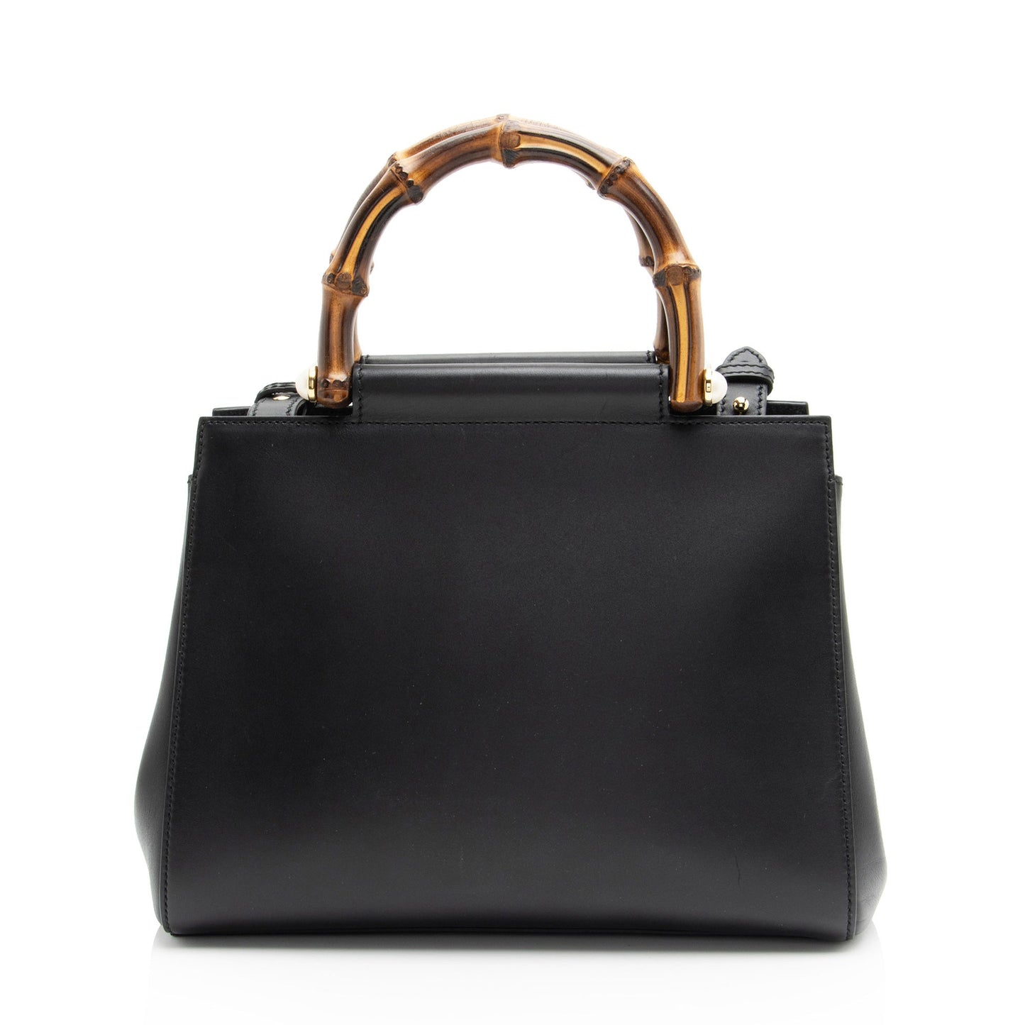 Gucci Bamboo Nymphaea SHF-lcy8Sb Leather Black Small Top Handle Satchel Bag